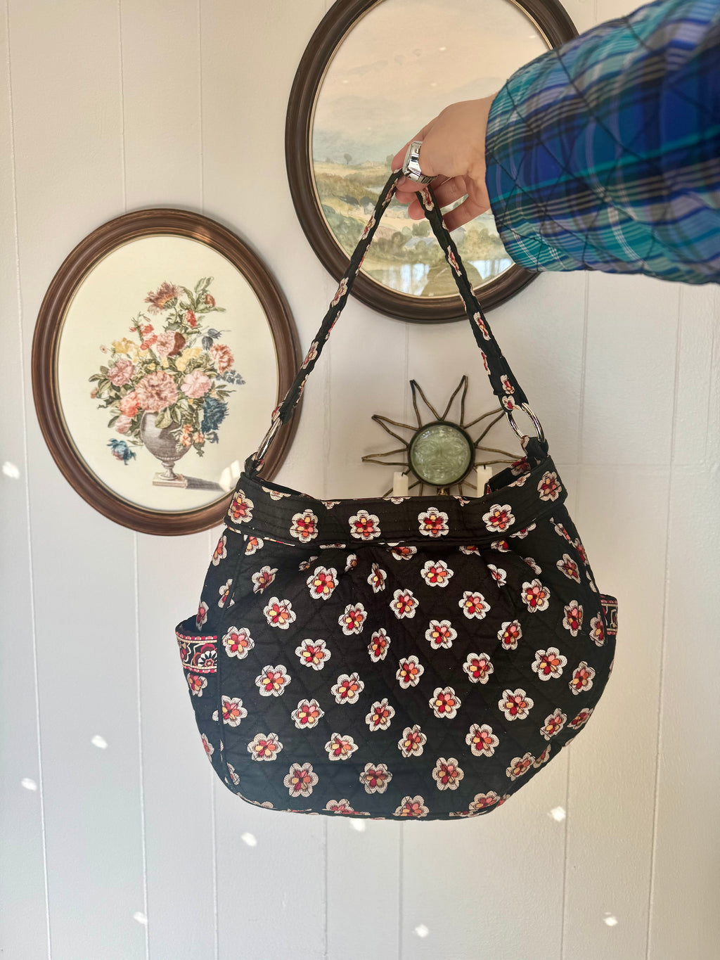 Vera Bradley Black Floral Pirouette Shoulder Bag Reversible