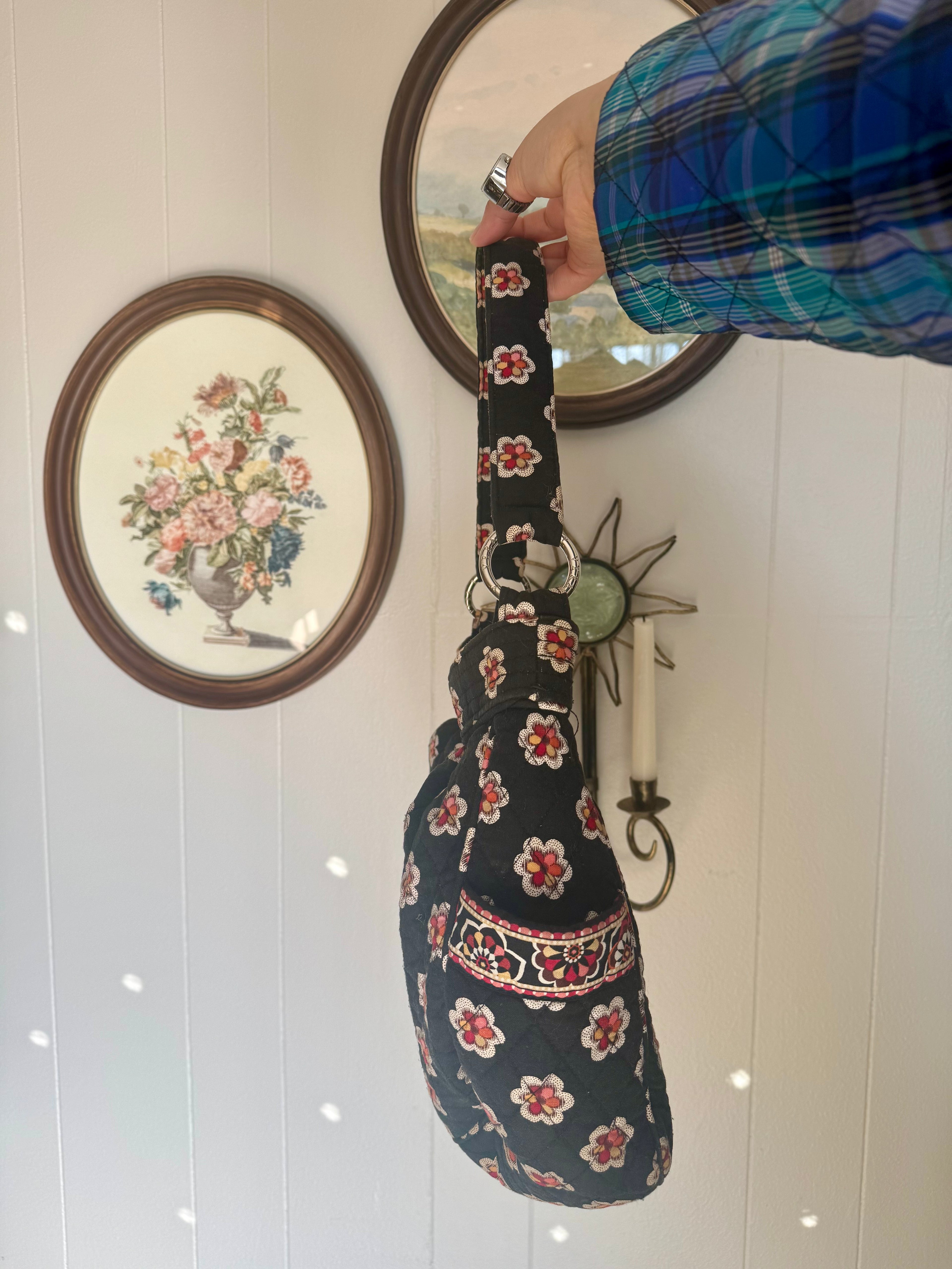 Vera Bradley Black Floral Pirouette Shoulder Bag Reversible