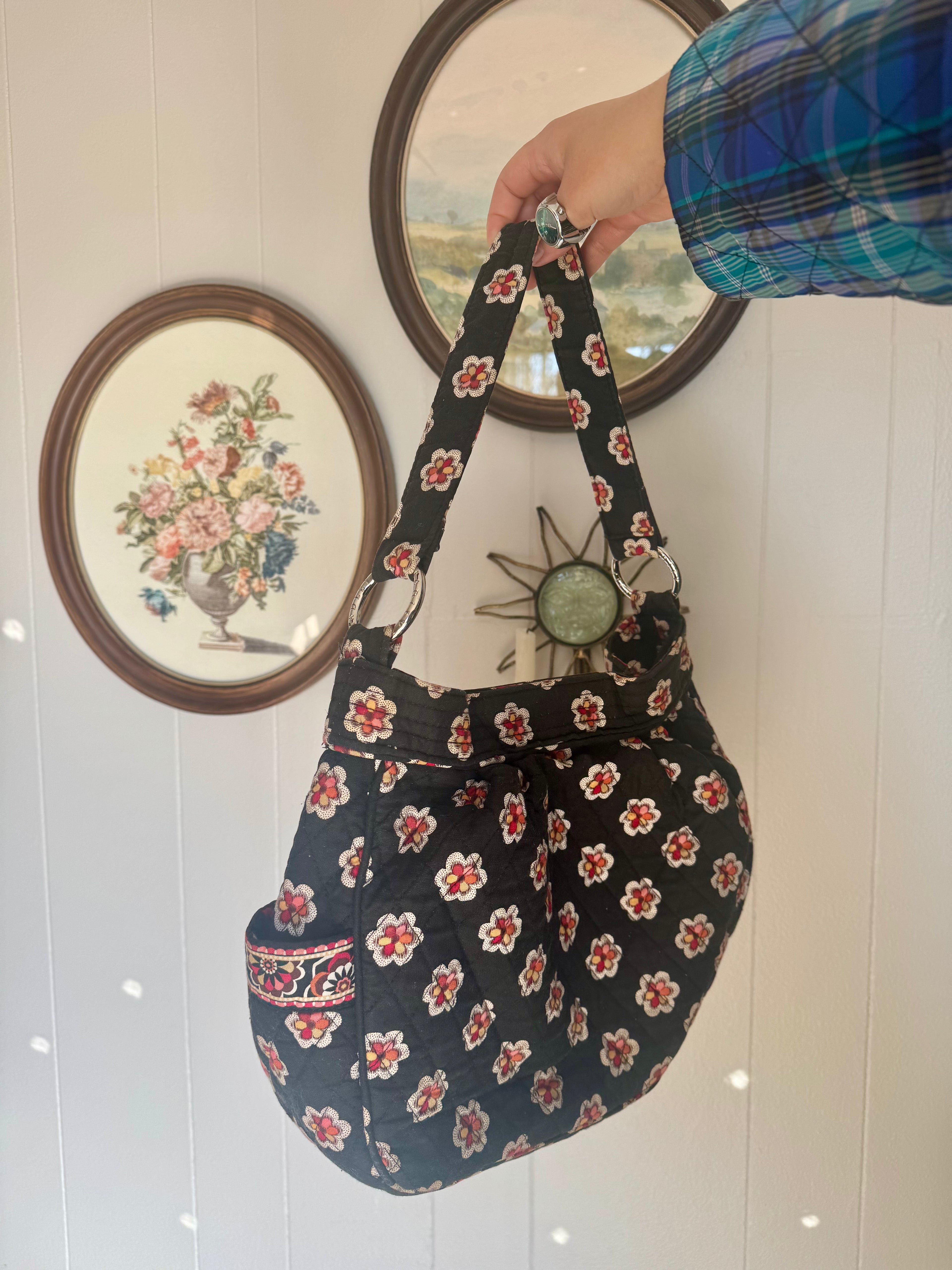 Vera Bradley Black Floral Pirouette Shoulder Bag Reversible
