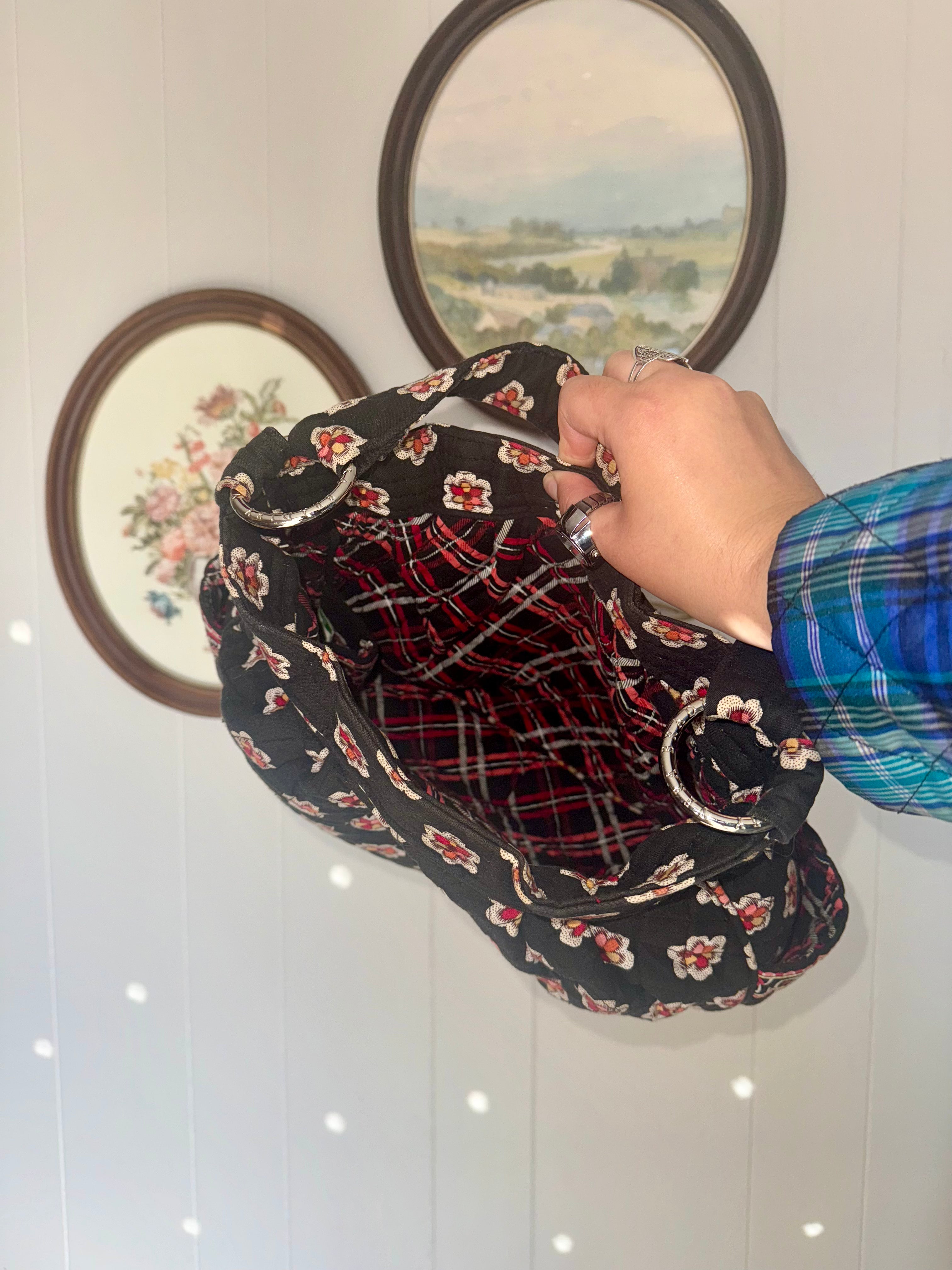 Vera Bradley Black Floral Pirouette Shoulder Bag Reversible