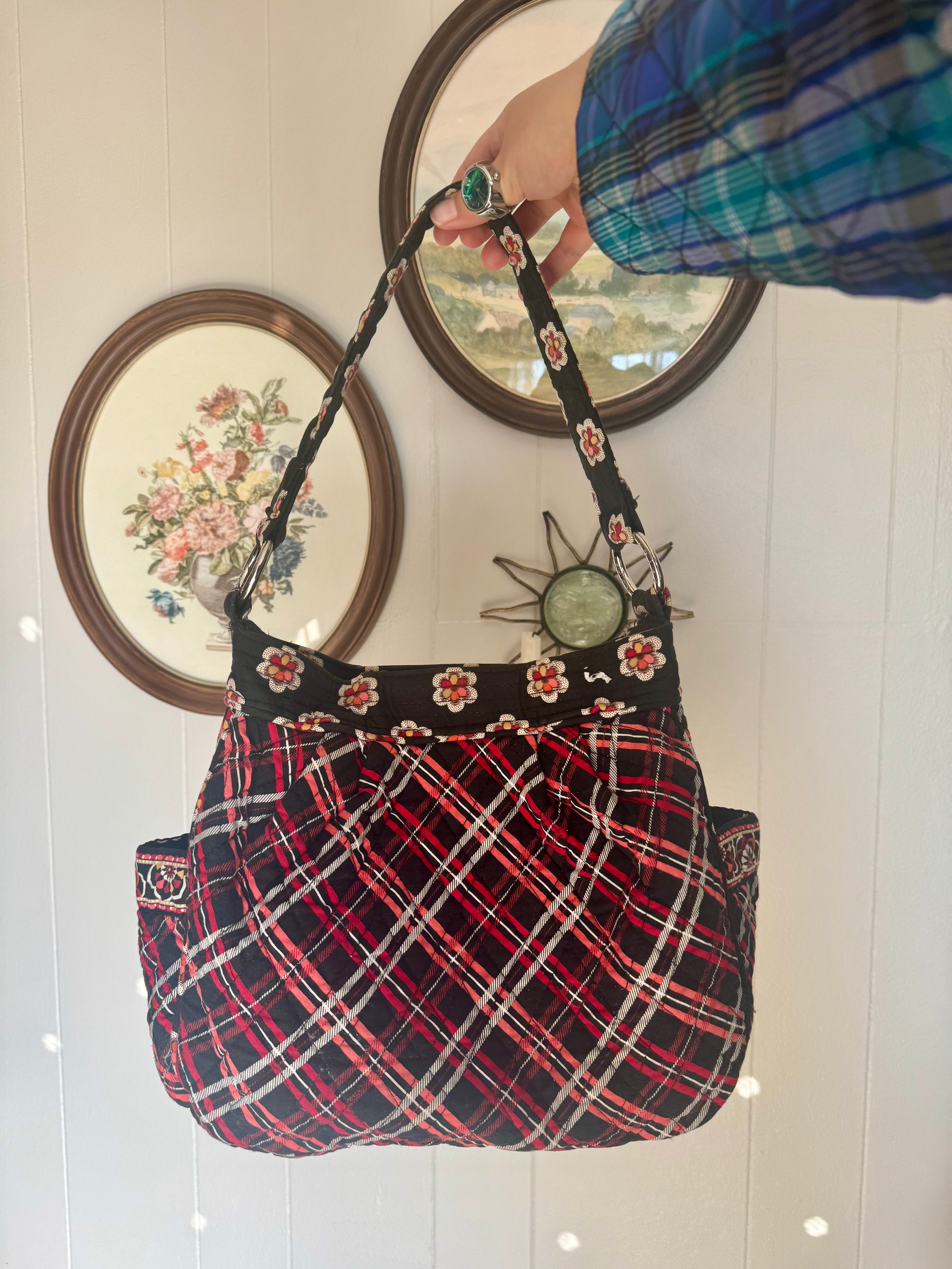 Vera Bradley Black Floral Pirouette Shoulder Bag Reversible
