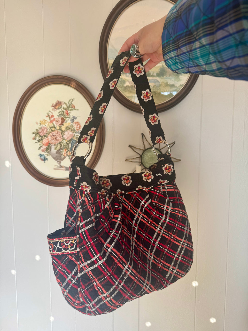 Vera Bradley Black Floral Pirouette Shoulder Bag Reversible