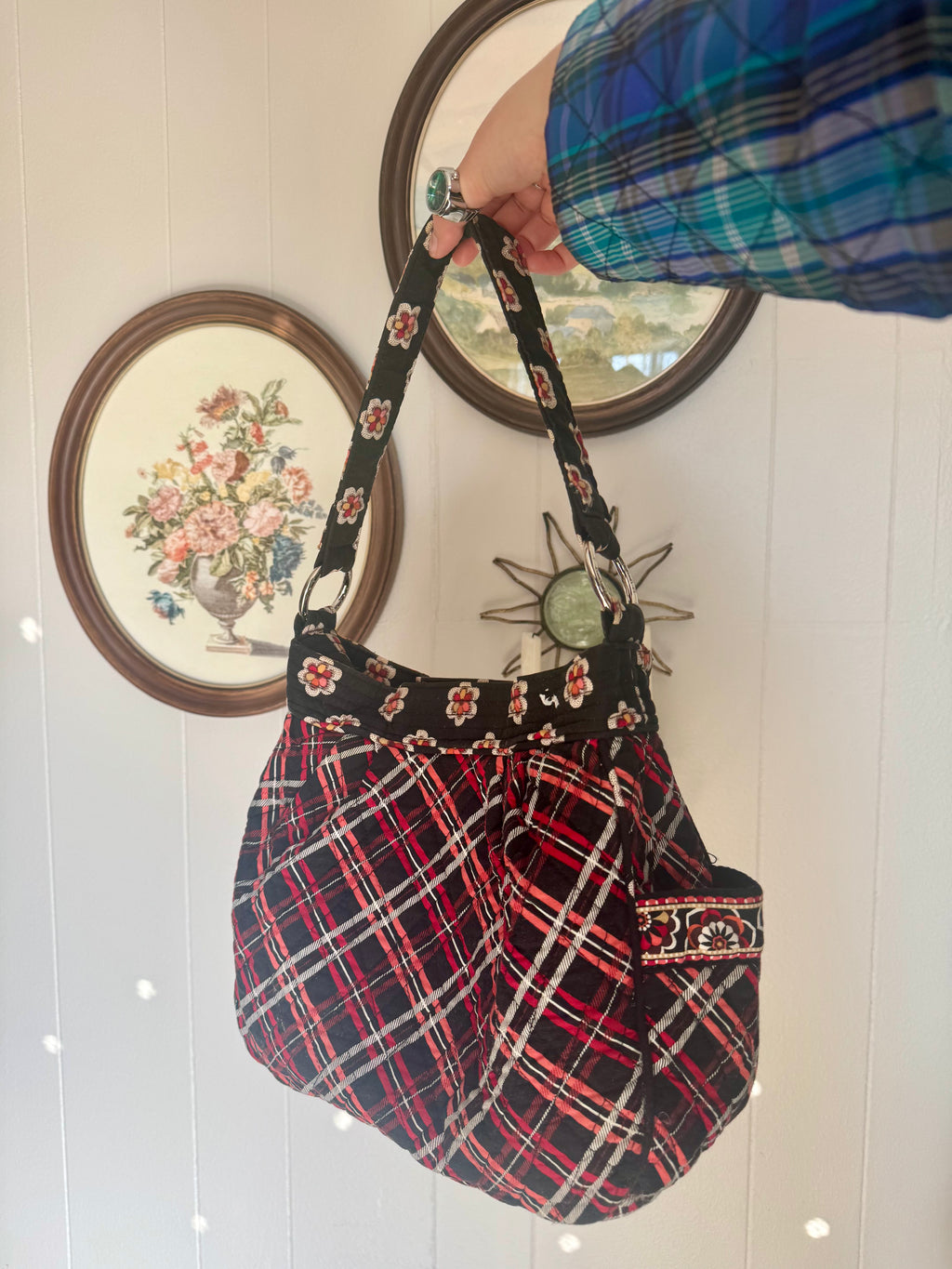 Vera Bradley Black Floral Pirouette Shoulder Bag Reversible