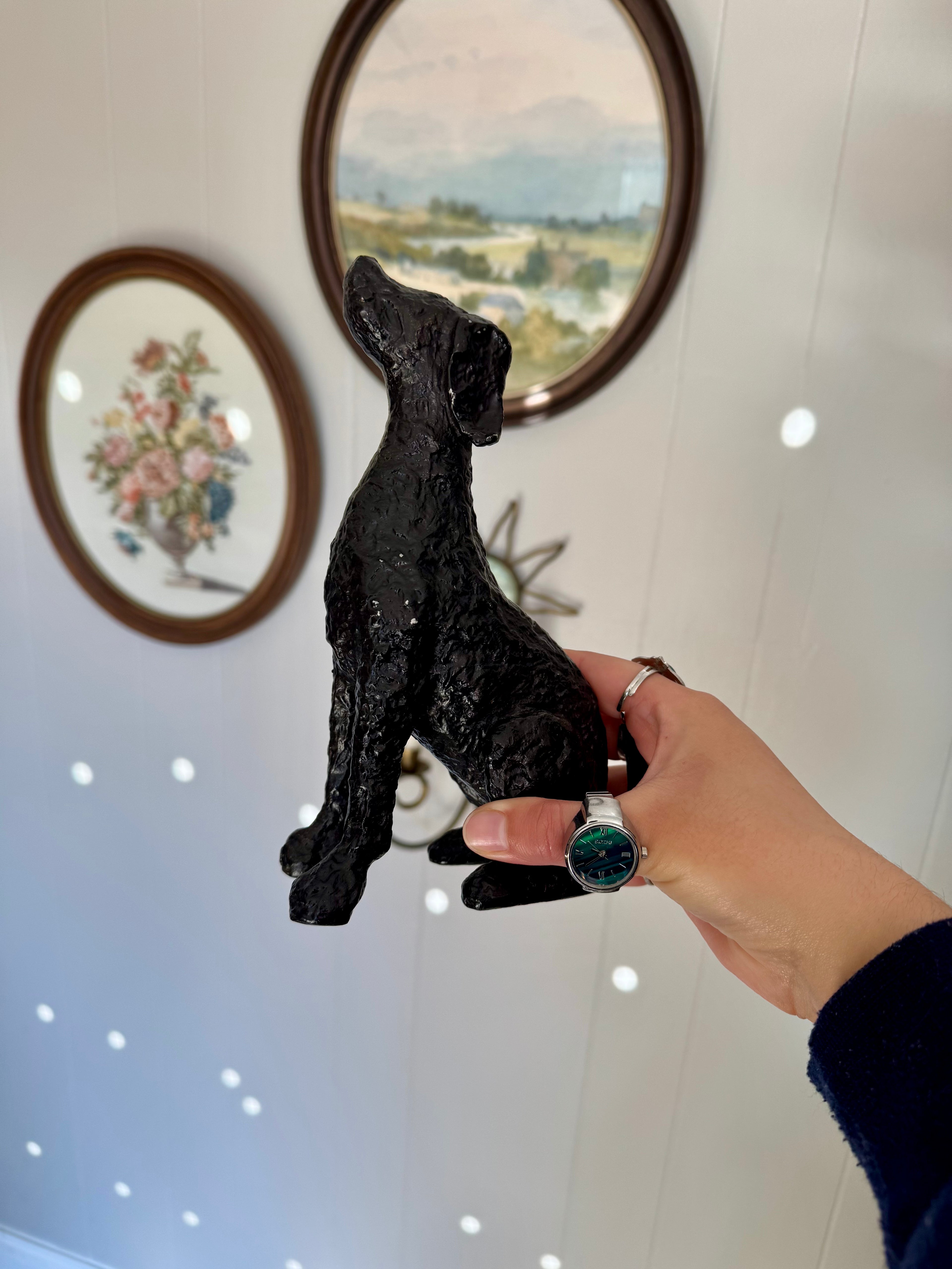 Vintage Black Iron Metal Sitting Dog Figurine