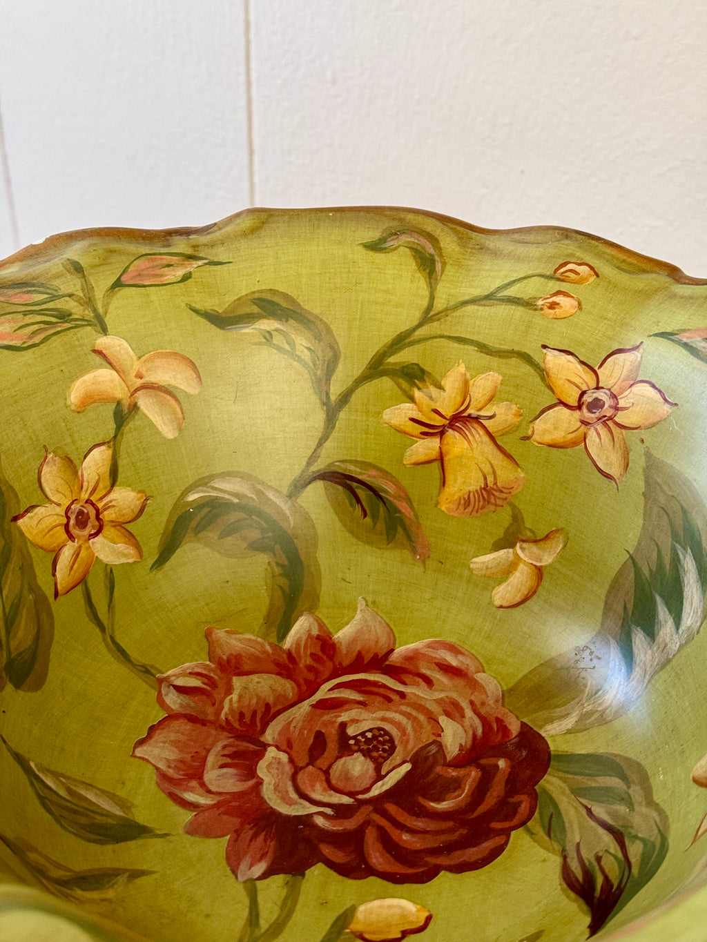 Vintage Green Floral Decorative Footed Bowl by Raymond Waites Studio