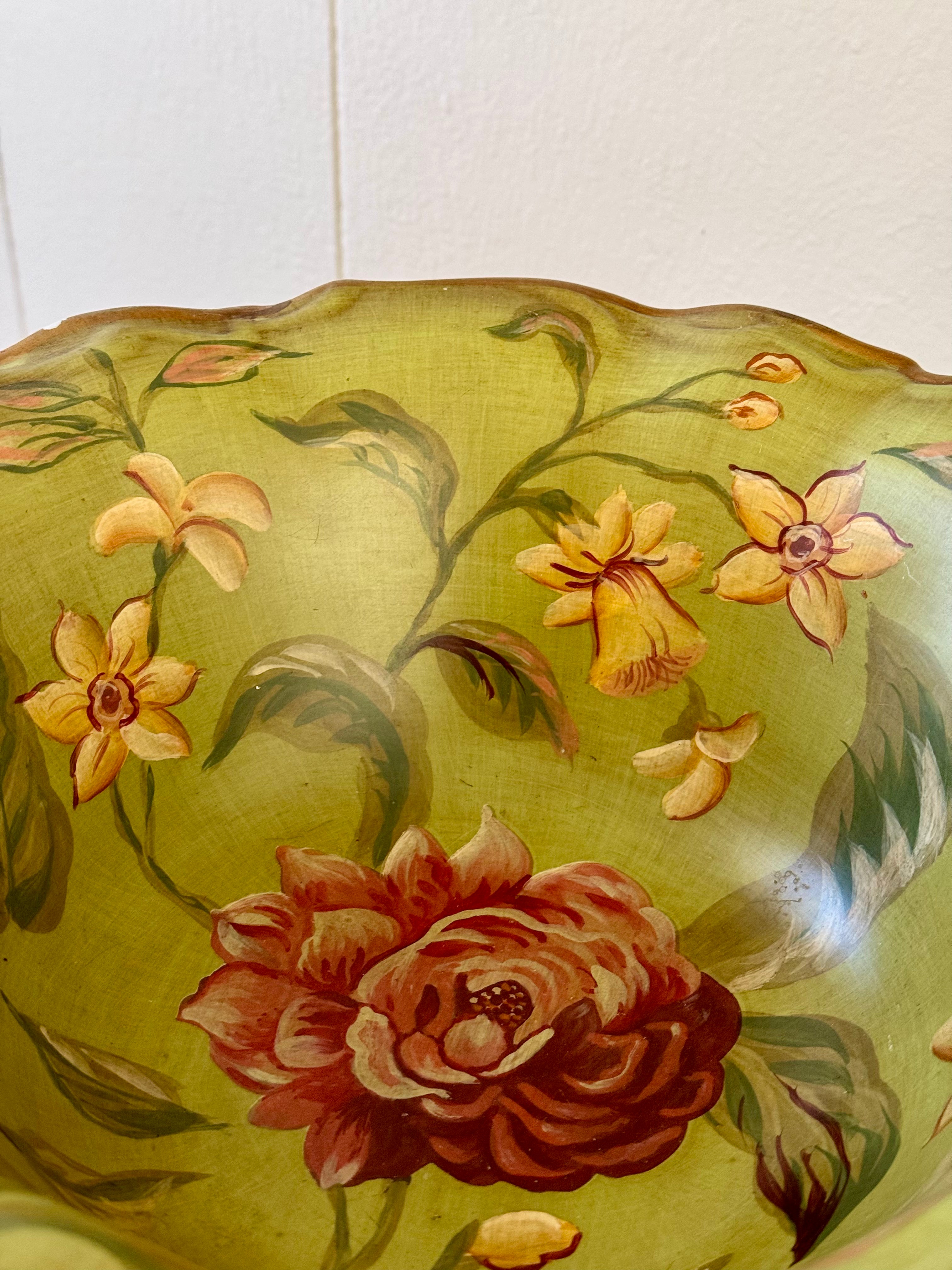 Vintage Green Floral Decorative Footed Bowl by Raymond Waites Studio
