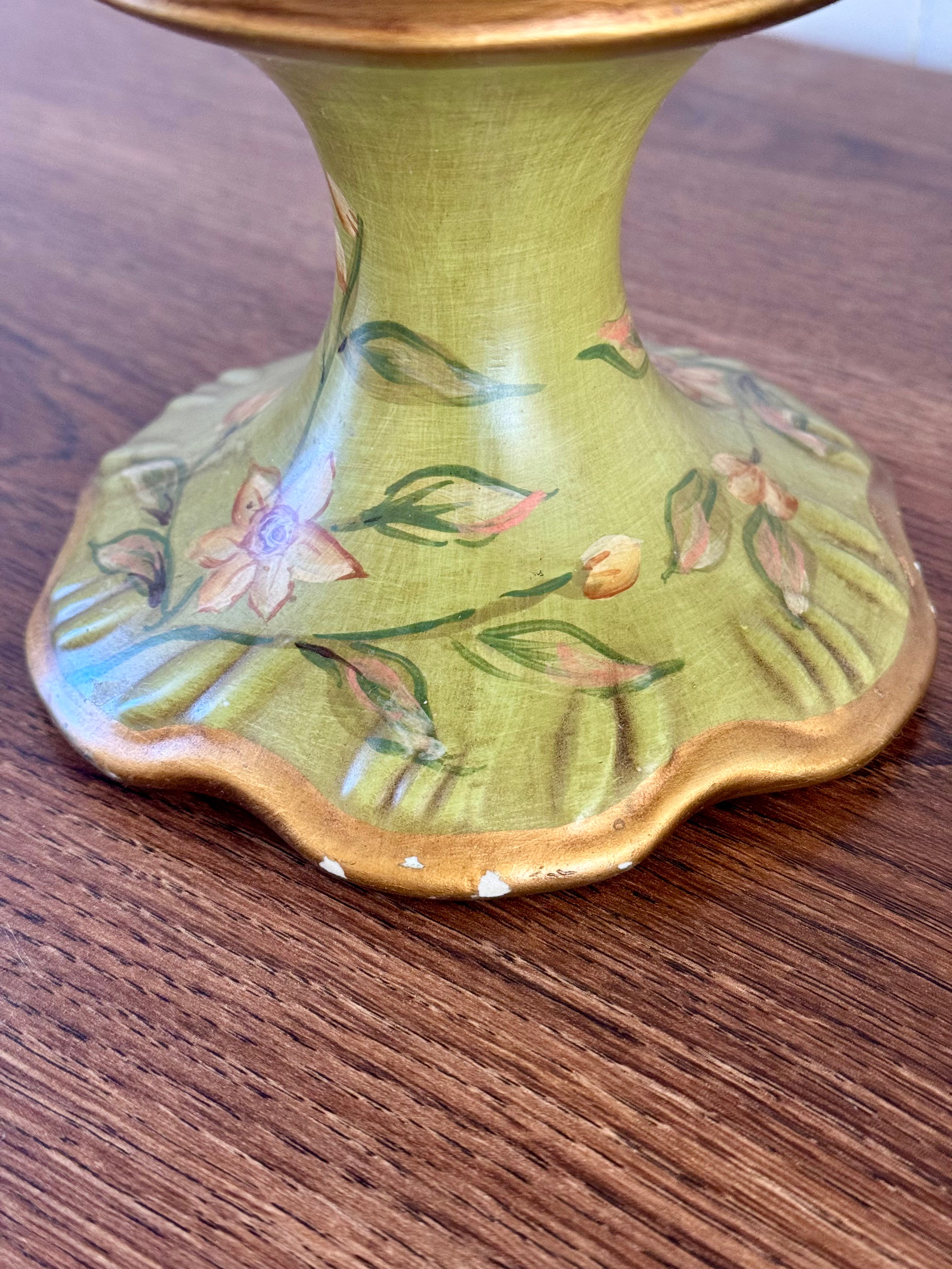 Vintage Green Floral Decorative Footed Bowl by Raymond Waites Studio