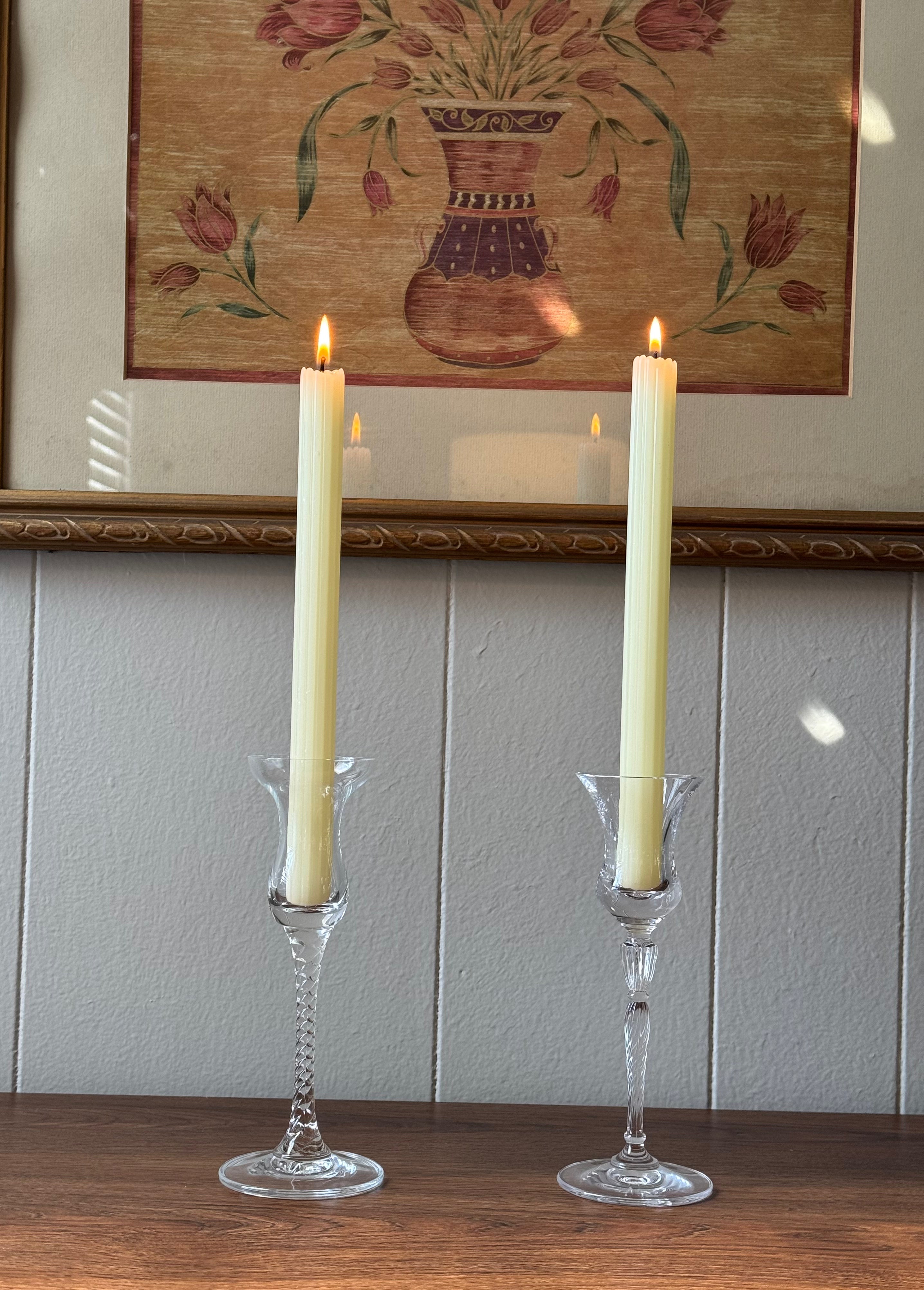 Vintage Tulip Taper Candle Holders, Set of 2