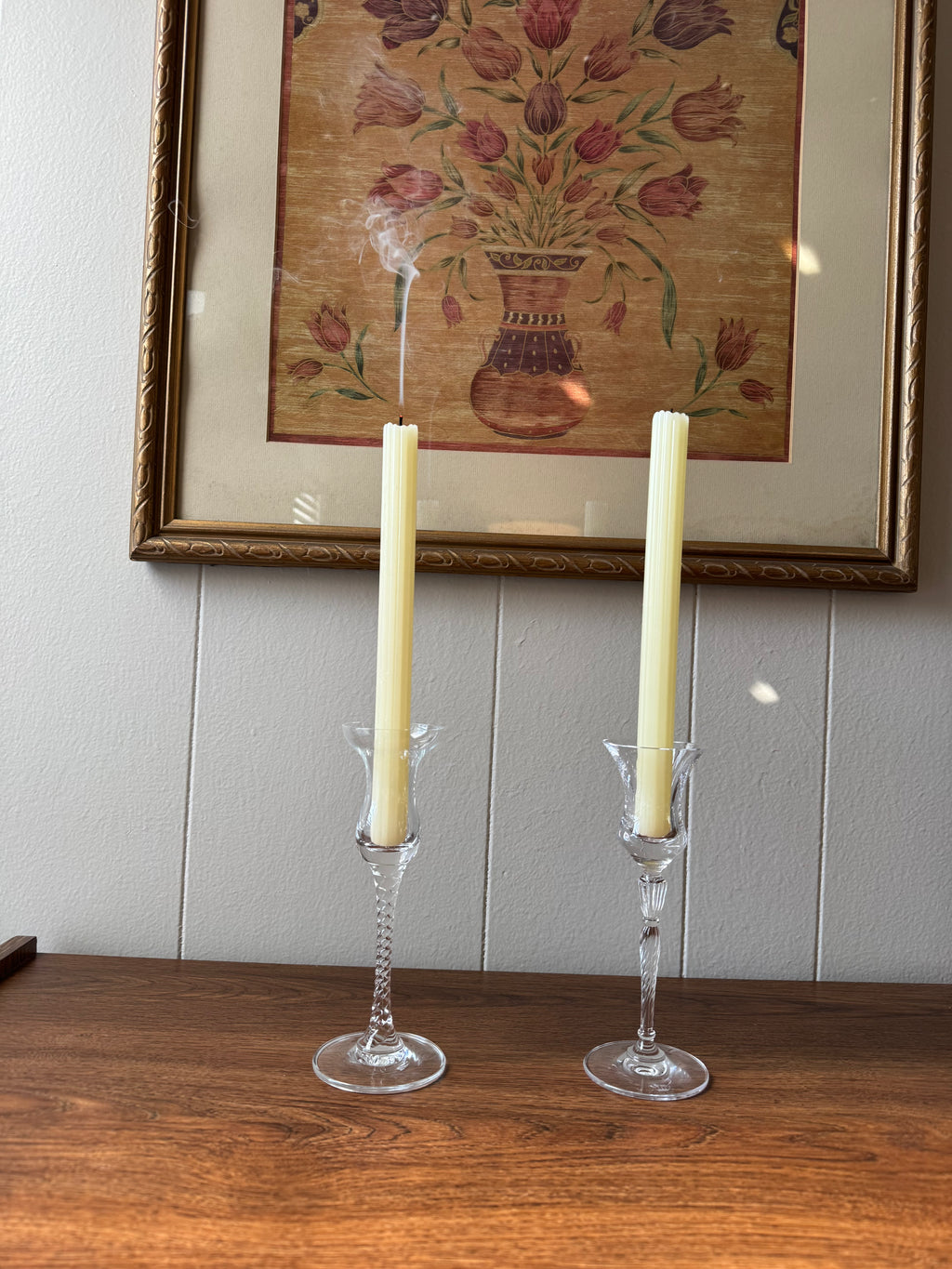 Vintage Tulip Taper Candle Holders, Set of 2