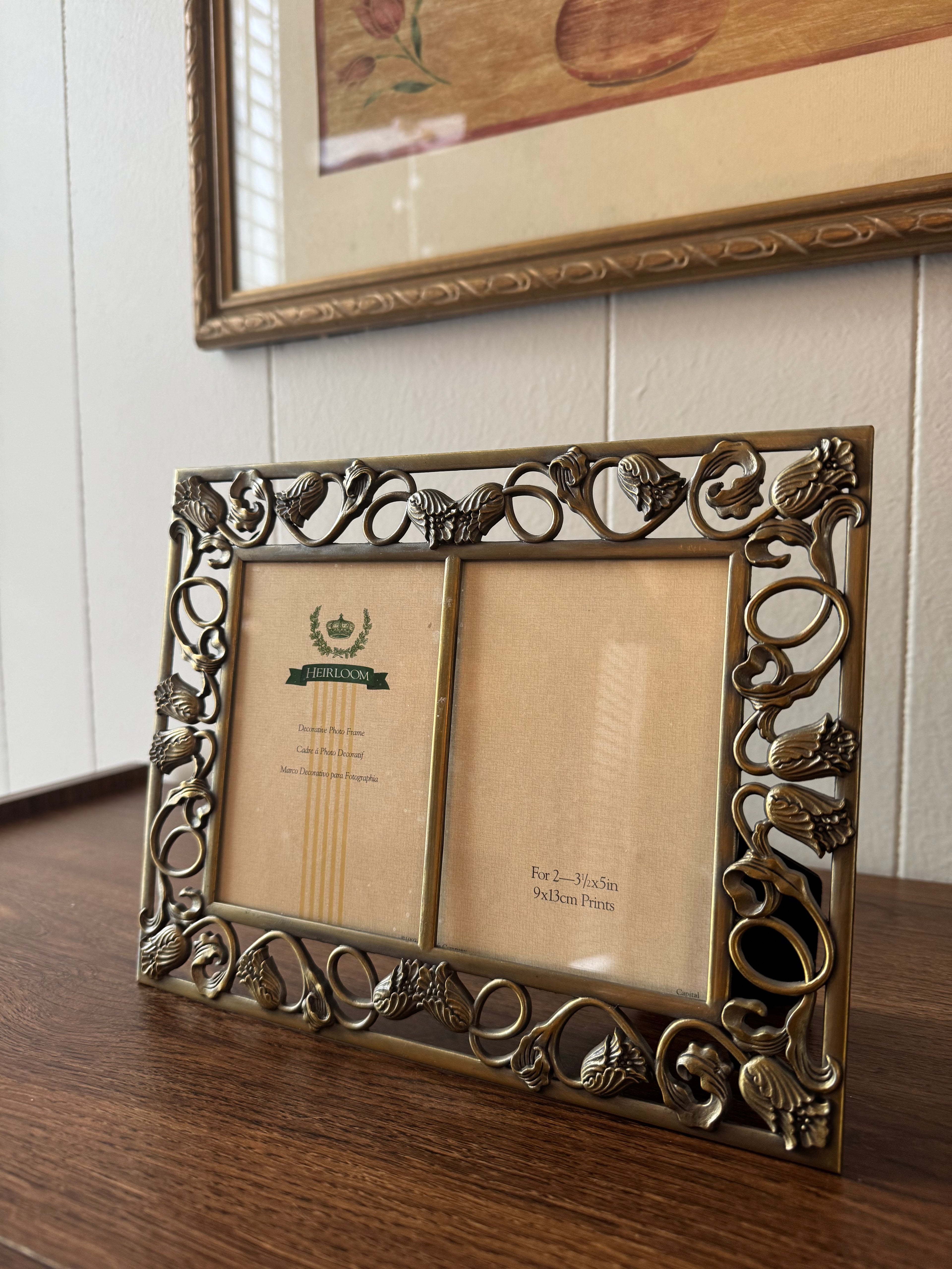 Vintage Victorian-Style Ornate Tulip Flower Double Frame / For 2 - 3 1/2x5in Photos