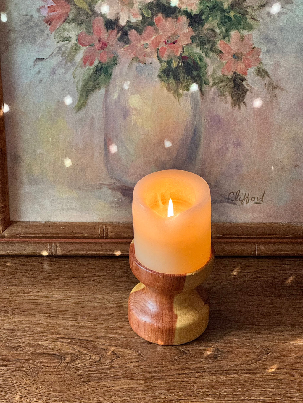 Artisan Hand-Turned Wood Candle Holder -`🕯´-