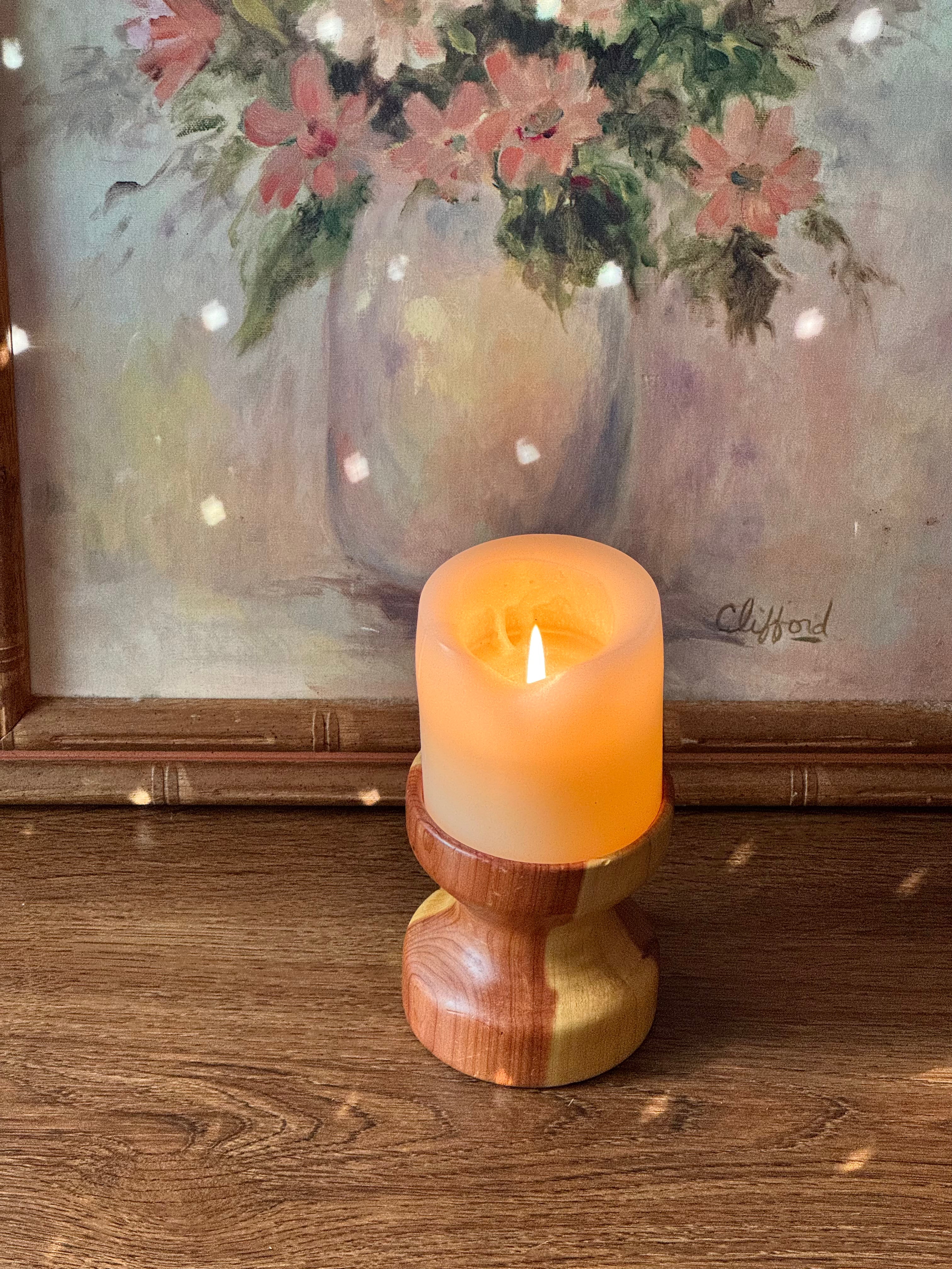 Artisan Hand-Turned Wood Candle Holder -`🕯´-
