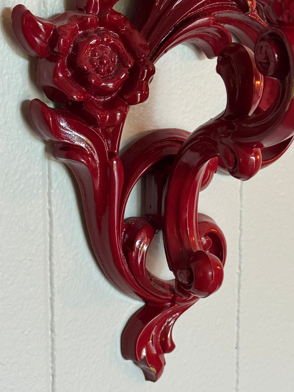 Vintage Syroco Victorian Wall Sconce Candle Holders, Set of 2 / Red with Gold Details