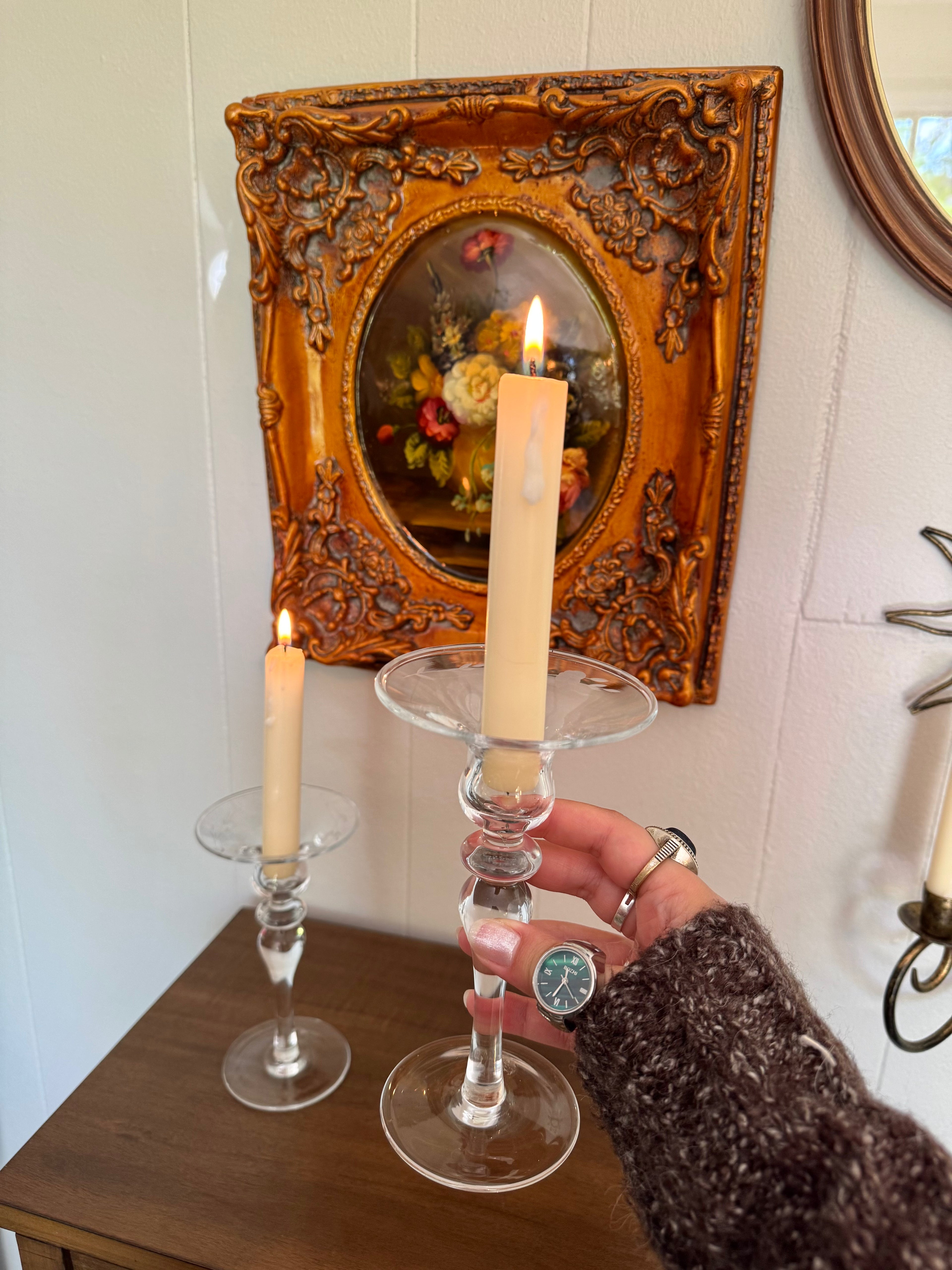 Vintage Princess House Candlestick Holders Floral Etched / Set of 2