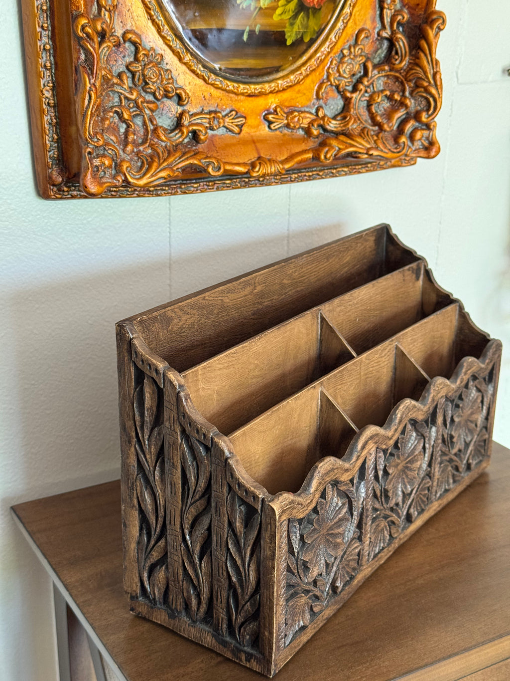 Vintage 1970s Lerner Plastic Faux Wood Desk / Letter Organizer
