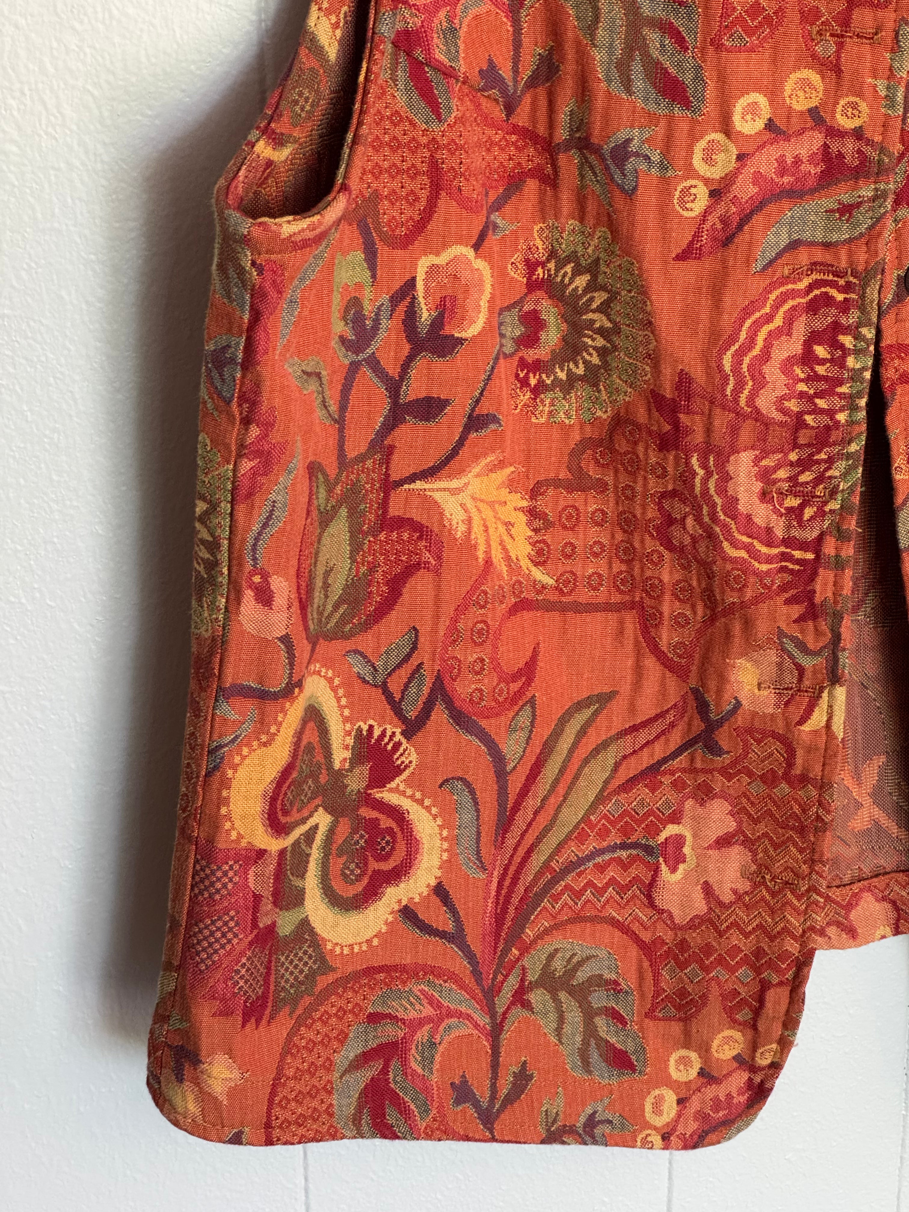 Vintage Coldwater Creek Orange Tapestry Floral Vest / Size Medium