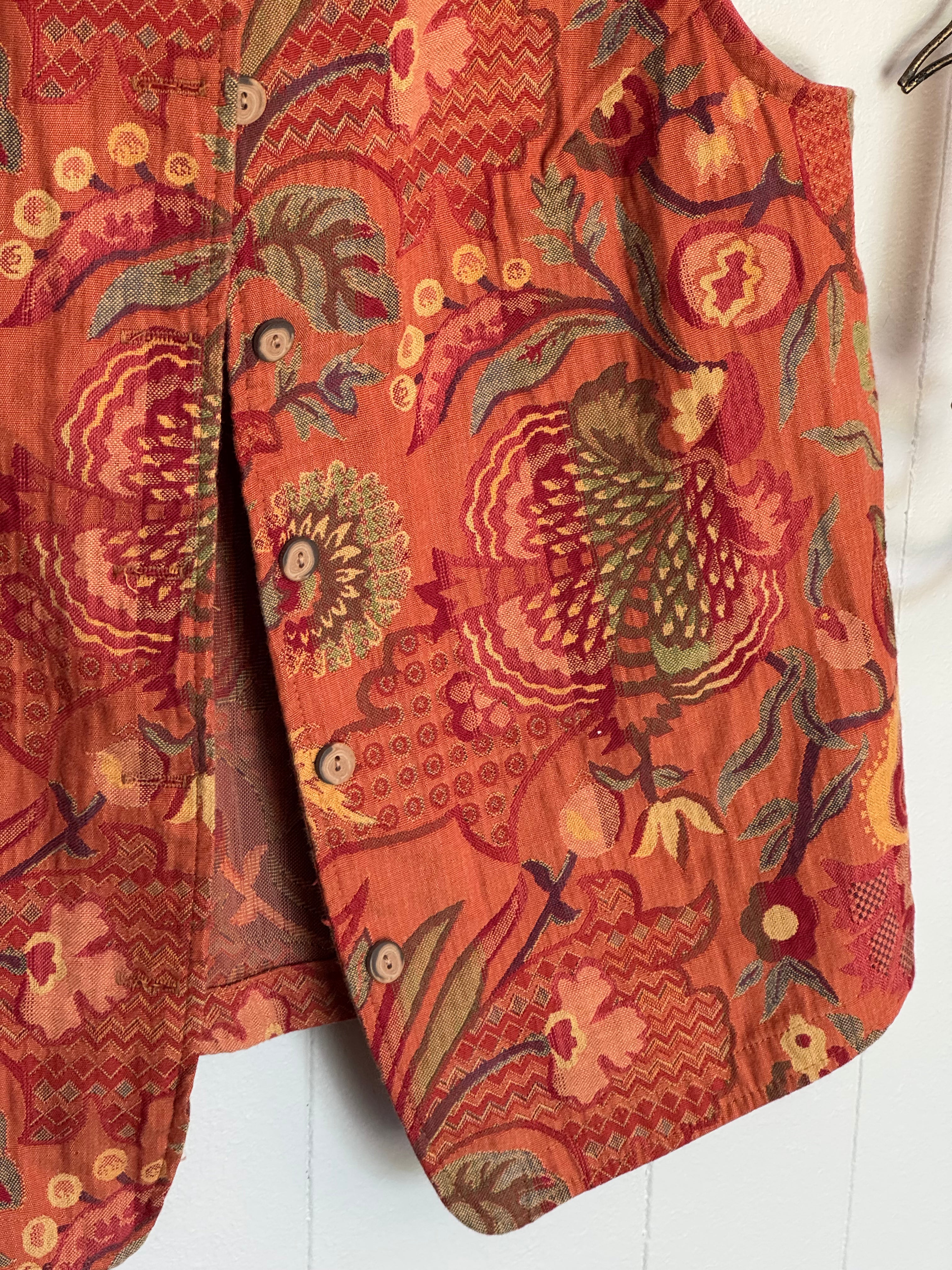 Vintage Coldwater Creek Orange Tapestry Floral Vest / Size Medium