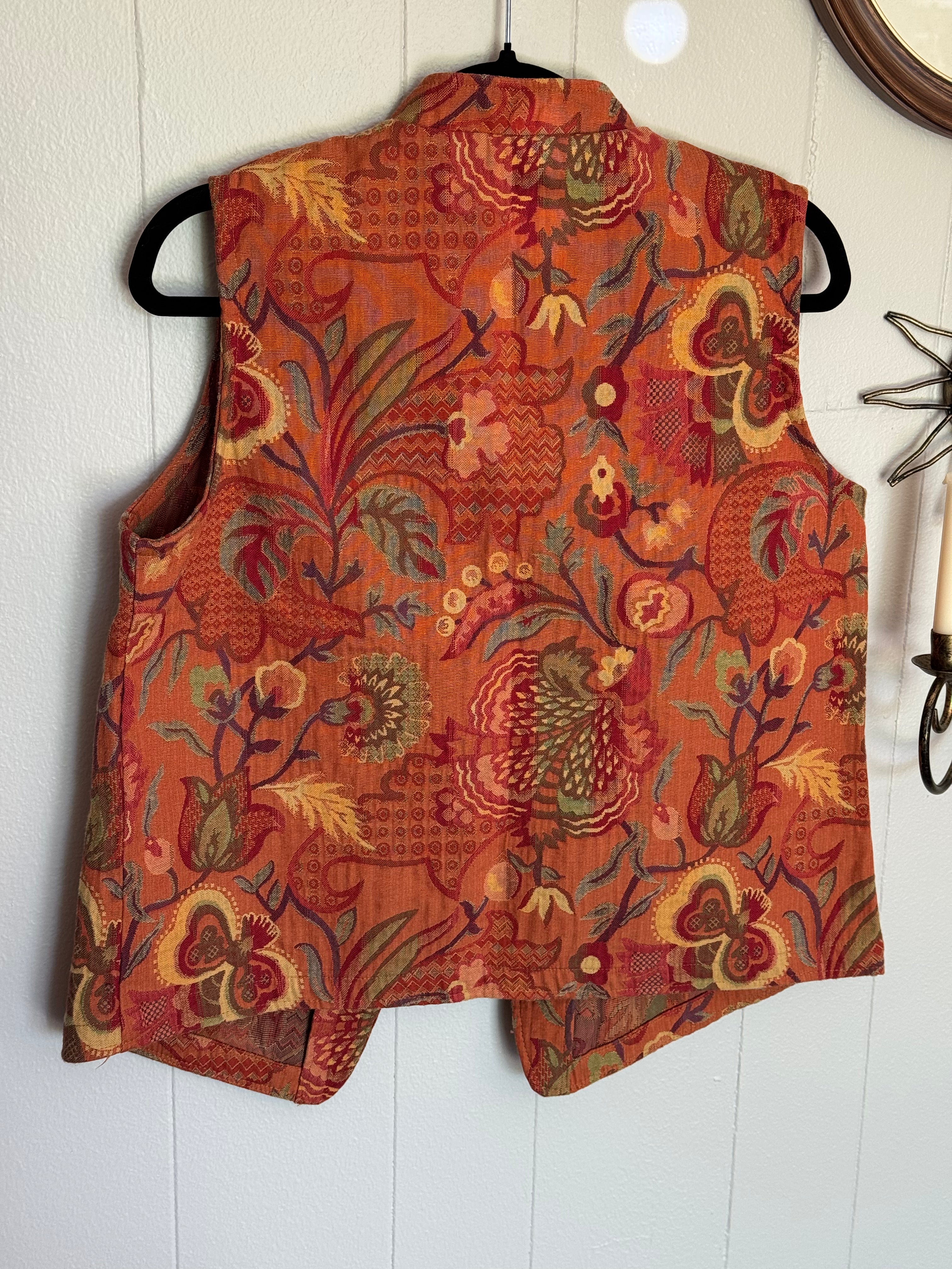 Vintage Coldwater Creek Orange Tapestry Floral Vest / Size Medium