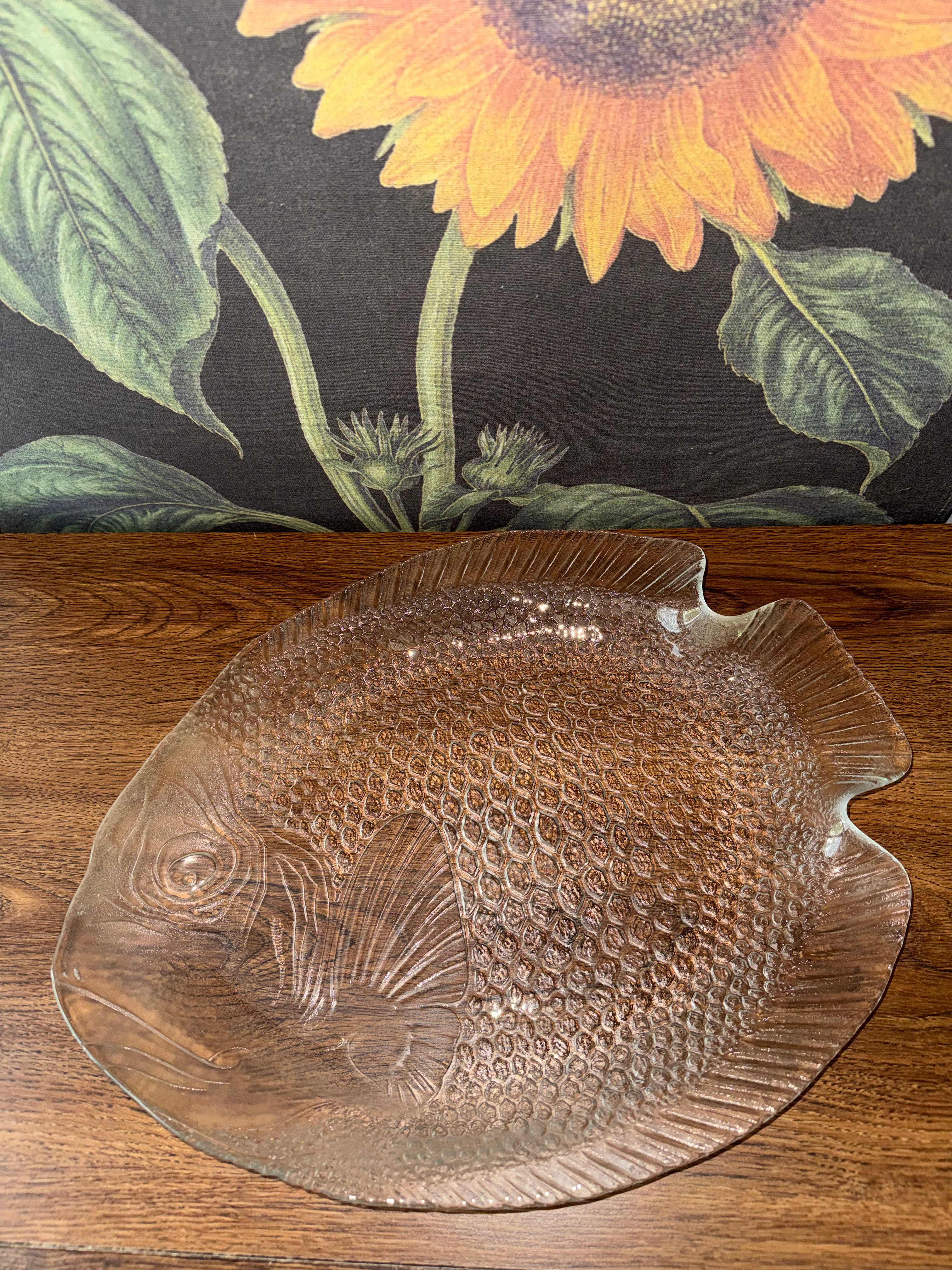 Vintage 70s Large Glass Fish Plate/Tray by Arcoroc France