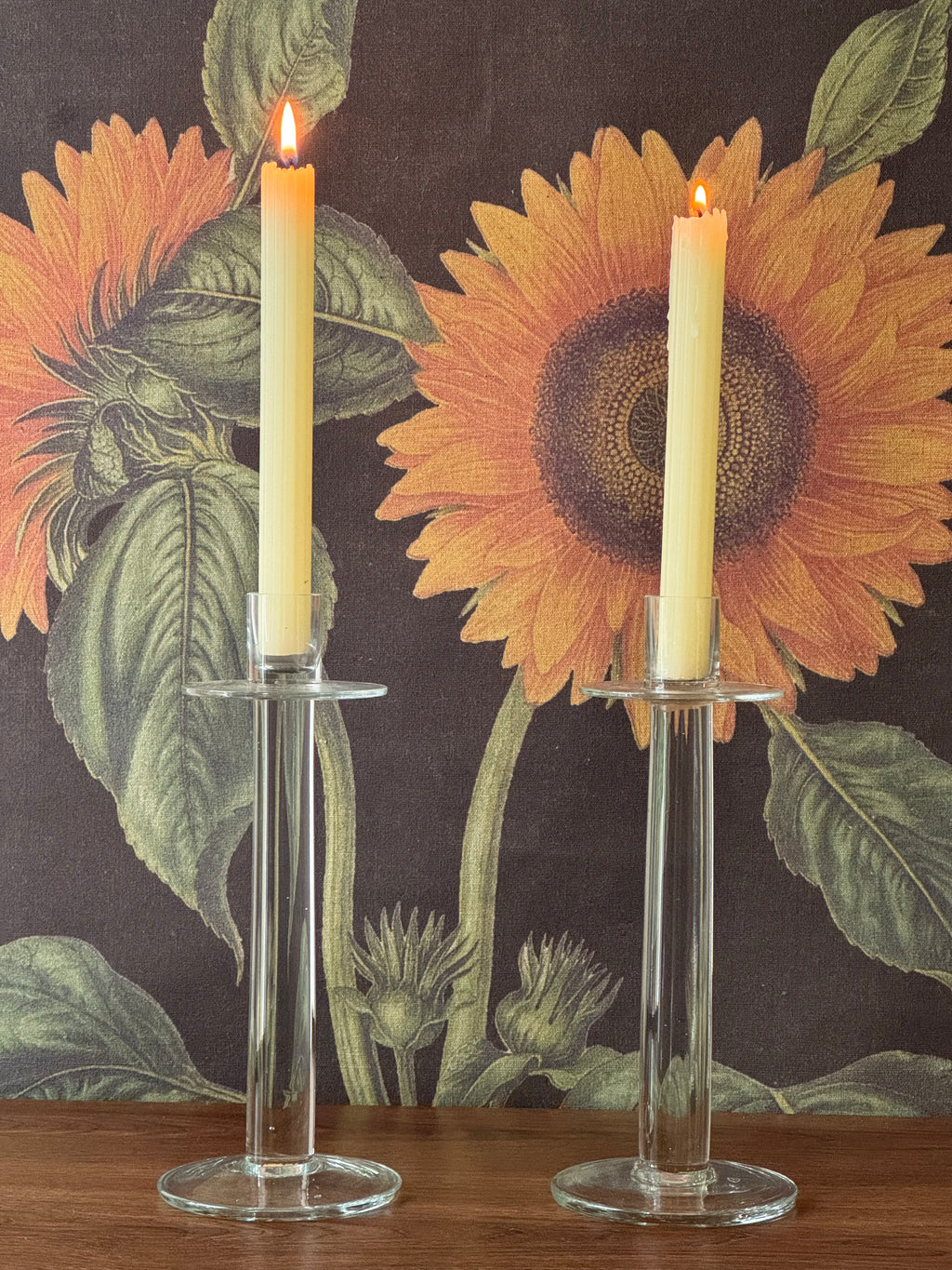 Vintage Glass Taper Candle Holders, Set of 2