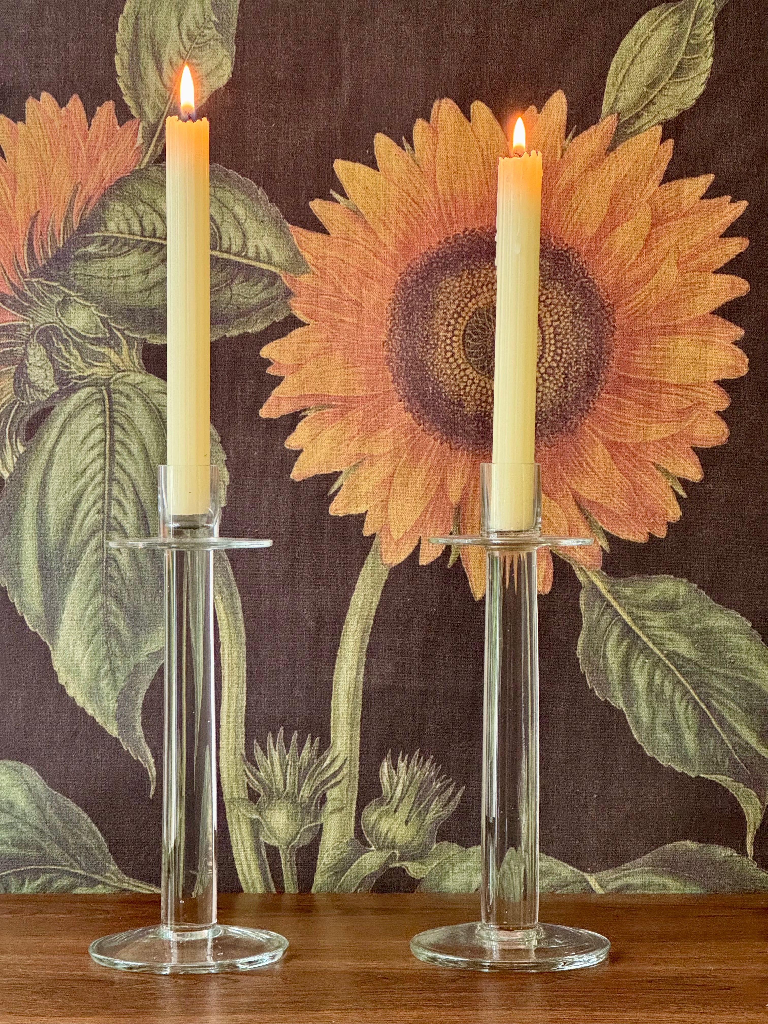 Vintage Glass Taper Candle Holders, Set of 2