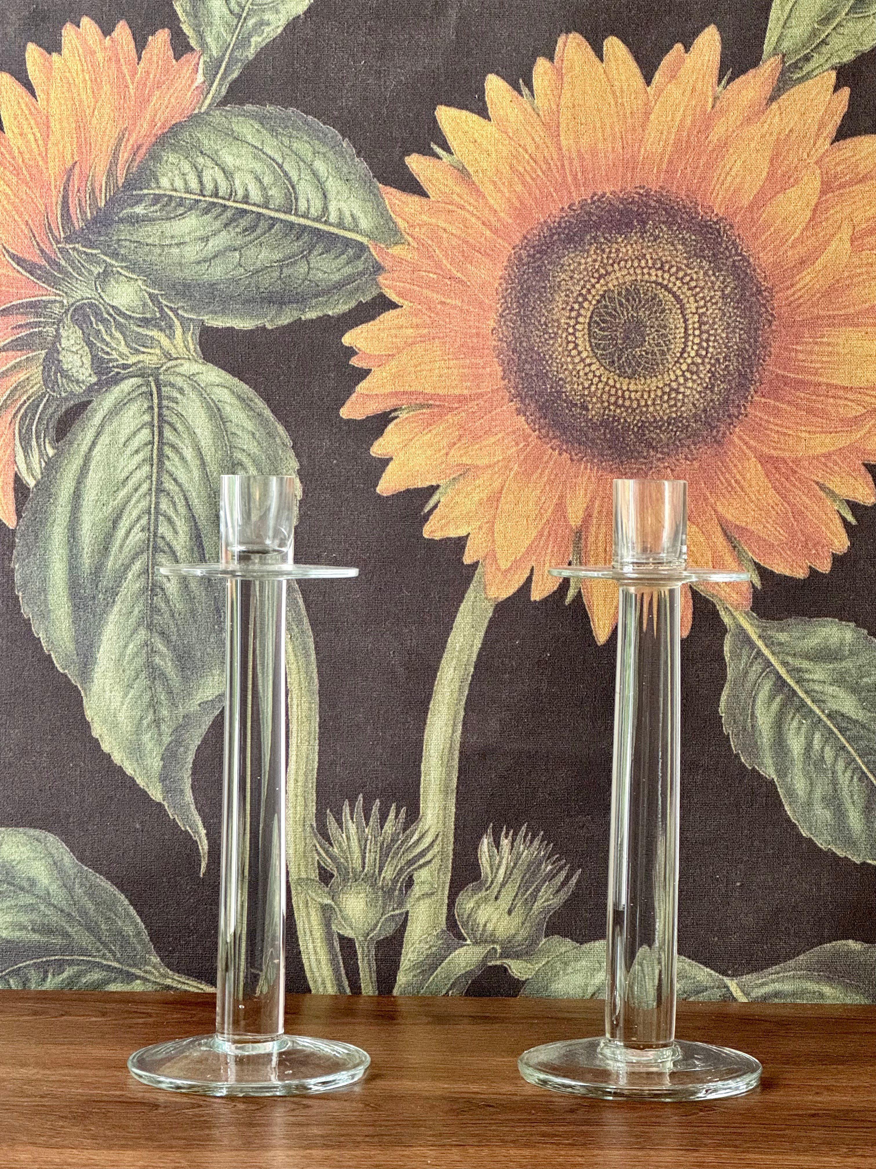 Vintage Glass Taper Candle Holders, Set of 2