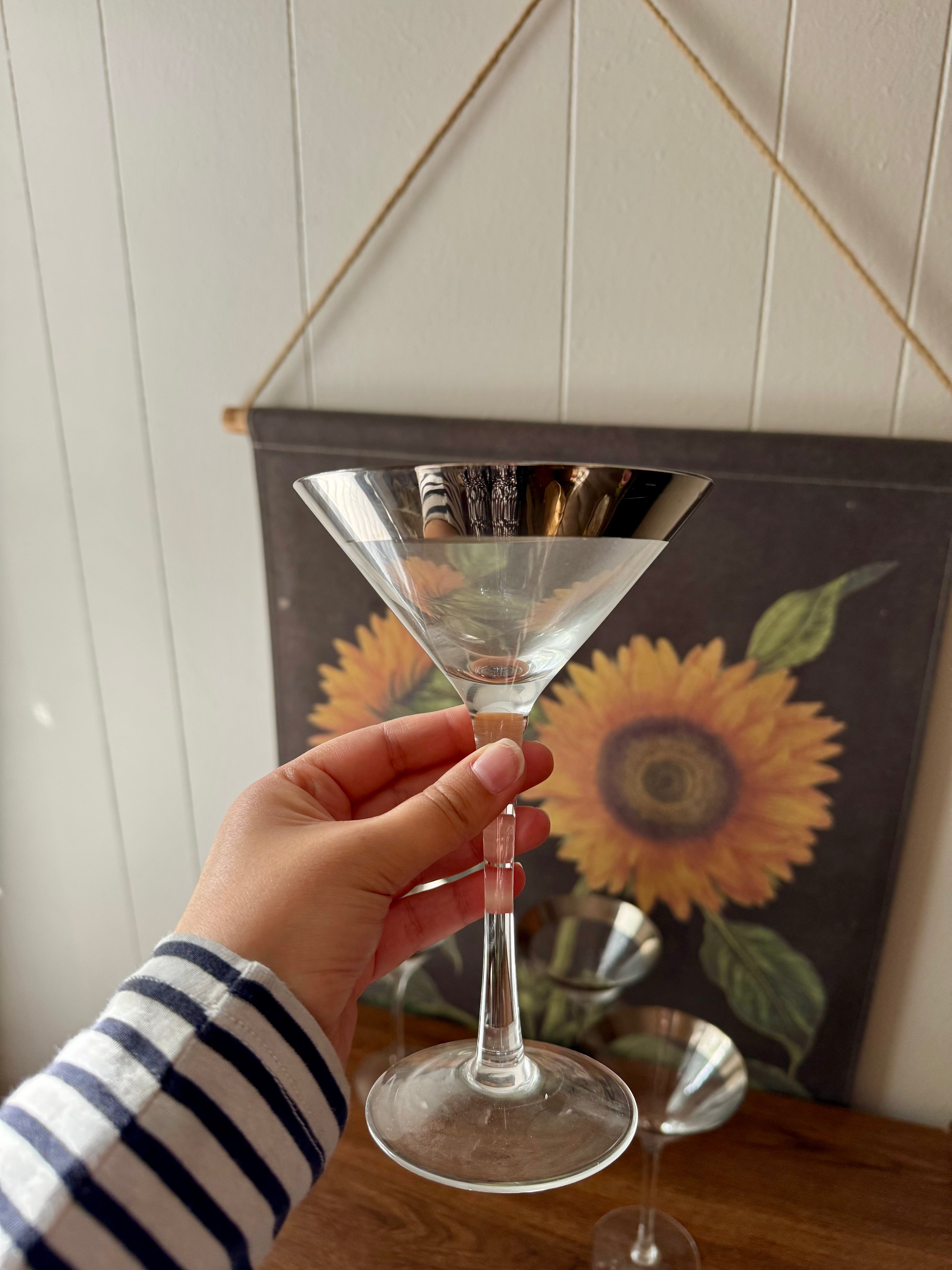 Set of 4 Vintage MCM Martini Glasses / Thick Silver/Platinum Rim / MCM Barware