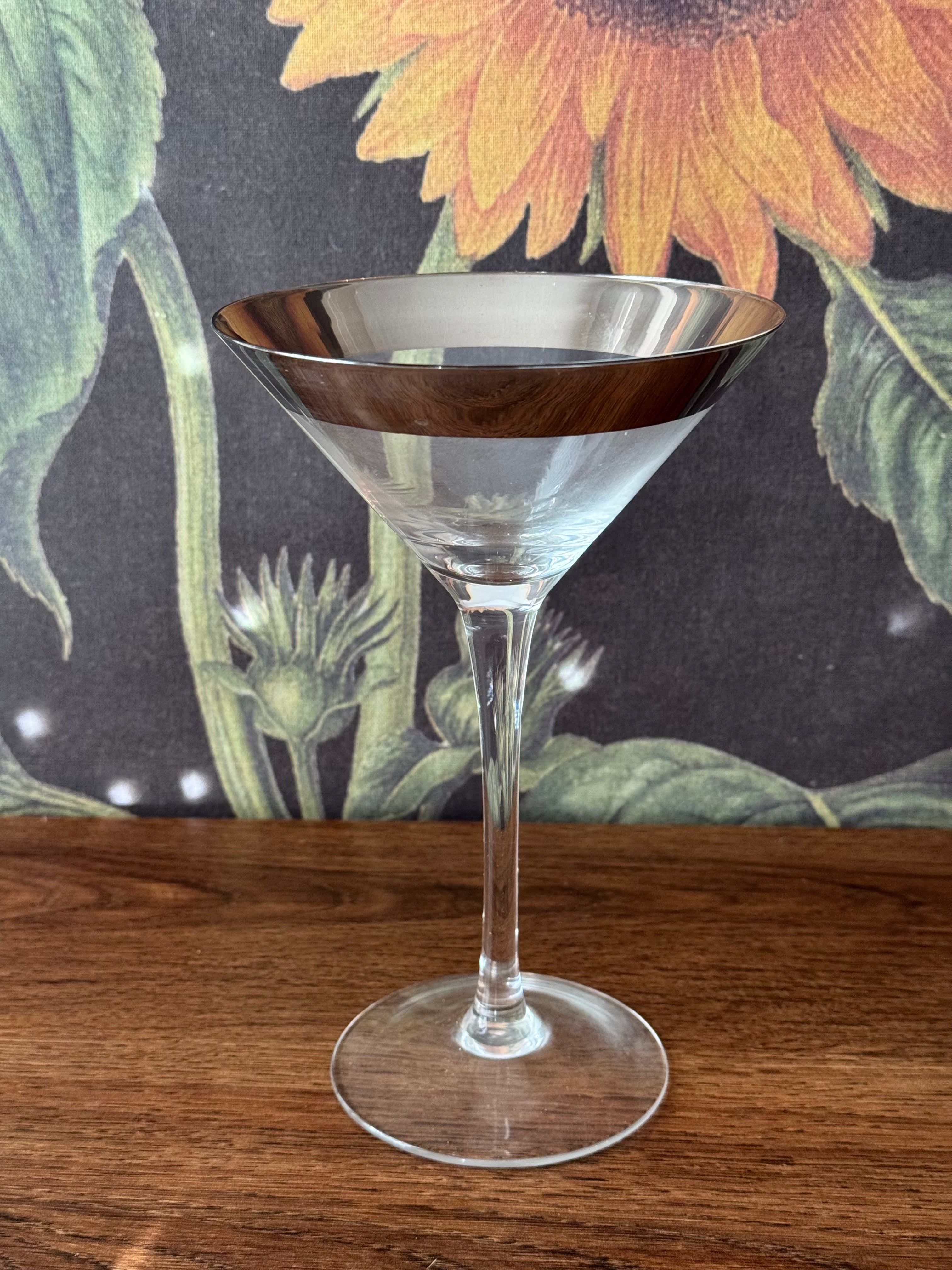 Set of 4 Vintage MCM Martini Glasses / Thick Silver/Platinum Rim / MCM Barware