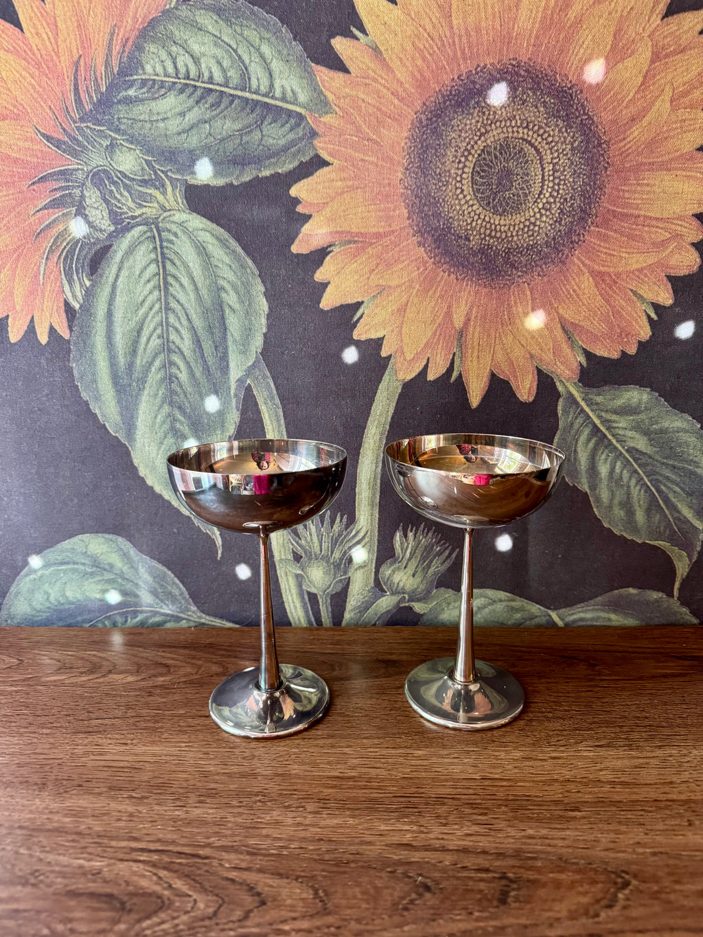 Vintage Silverplated Champagne Coupe Glasses, Set of 2 / Art Deco Barware