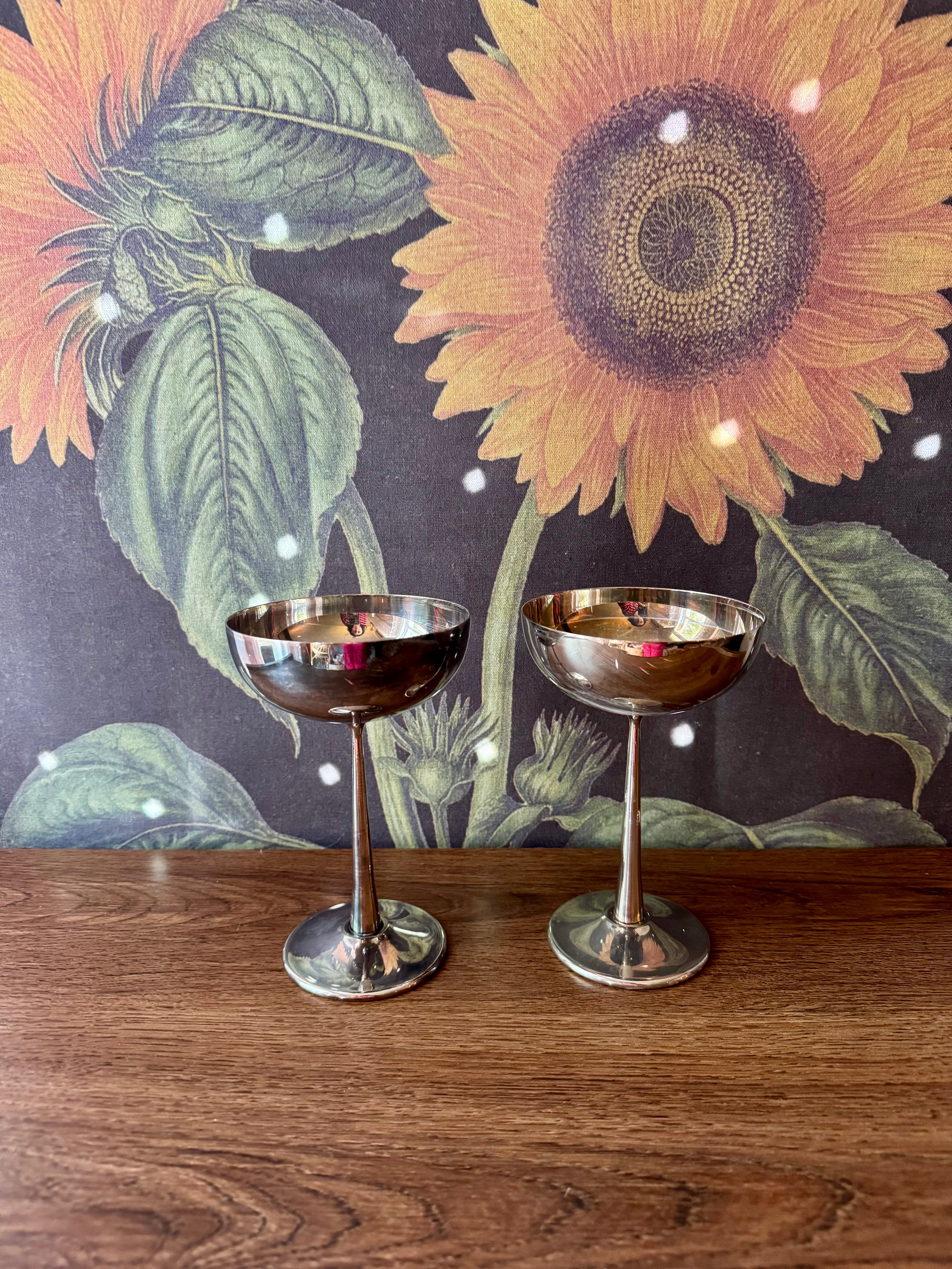 Vintage Silverplated Champagne Coupe Glasses, Set of 2 / Art Deco Barware