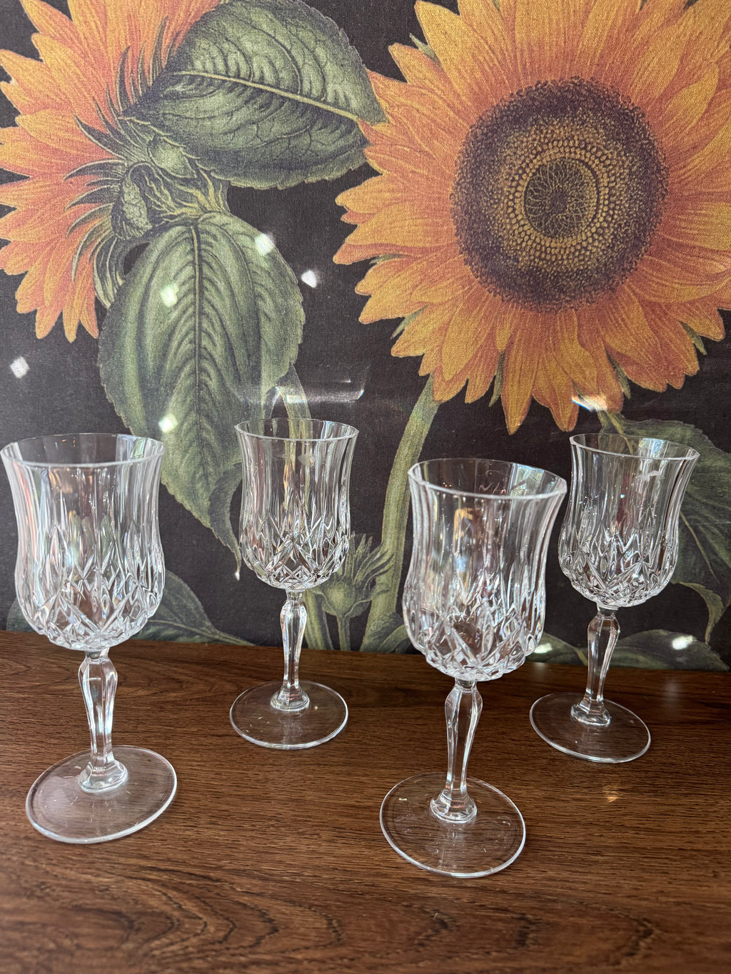Vintage Crystal Wine Glasses, Set of 4