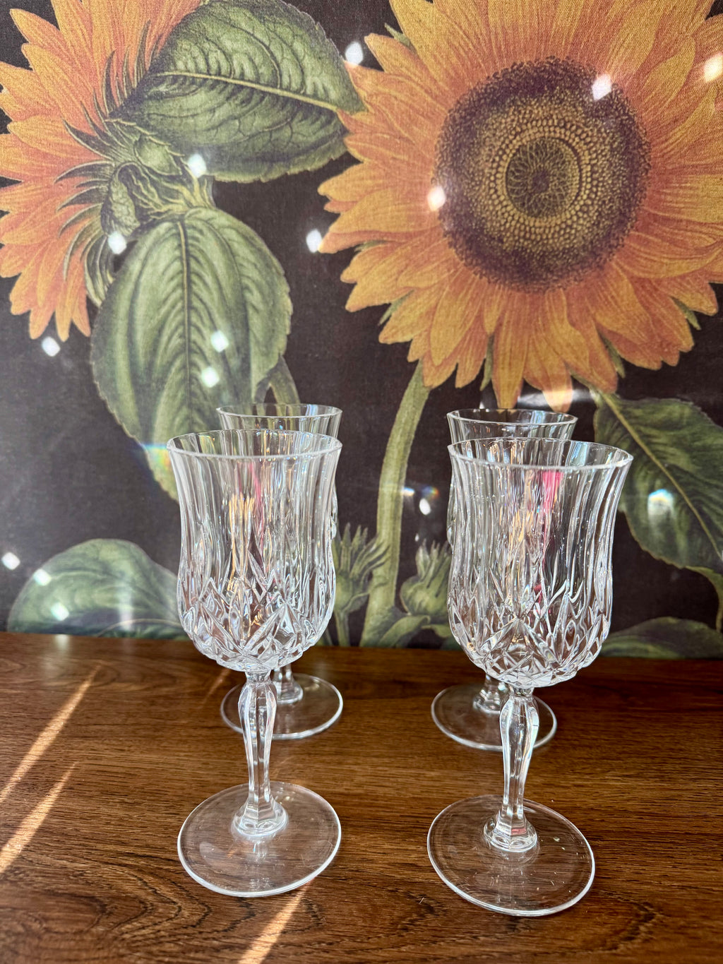 Vintage Crystal Wine Glasses, Set of 4