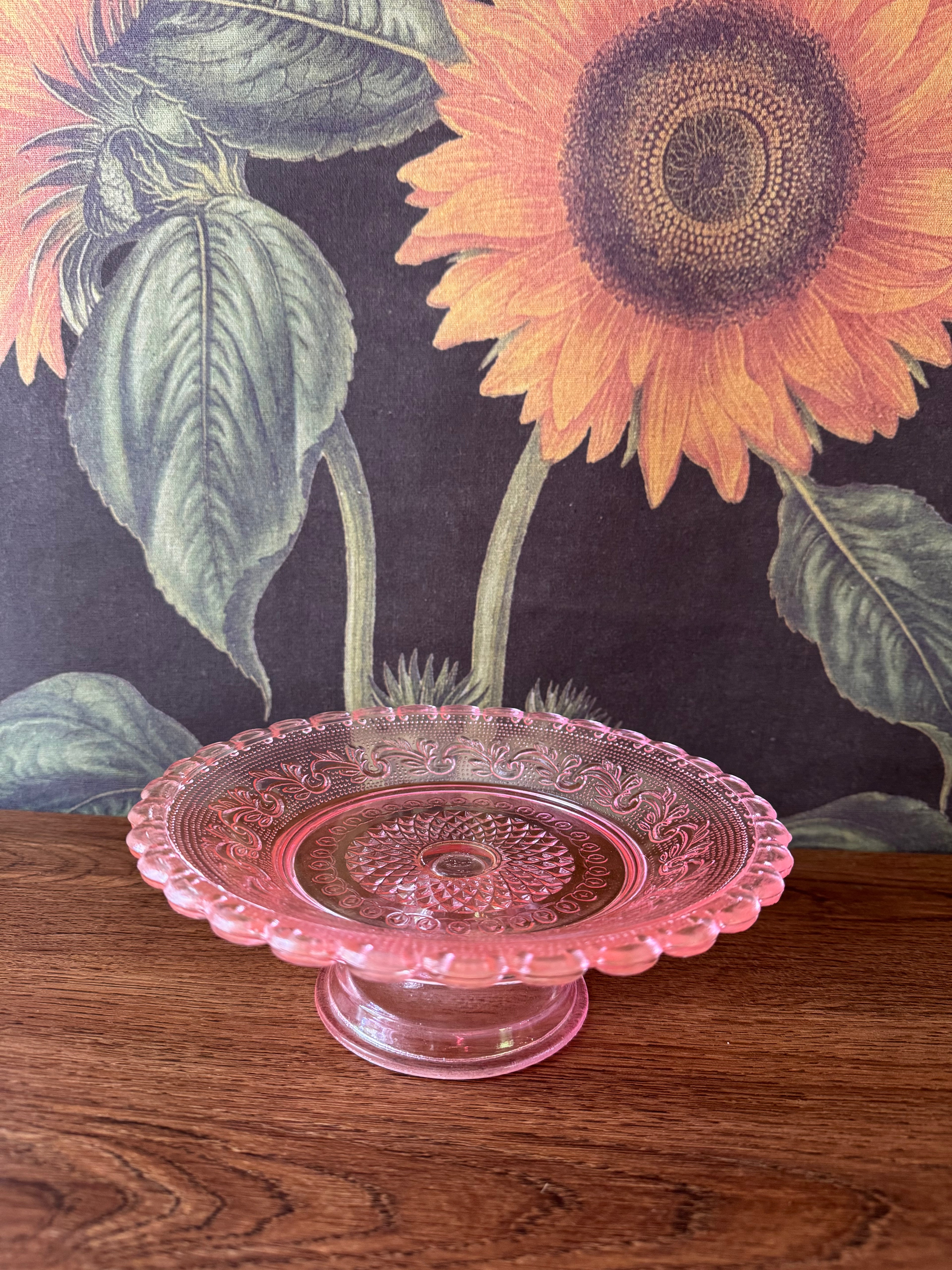 Vintage Pink Sandwich Glass 8" Dessert Cake Plate Stand