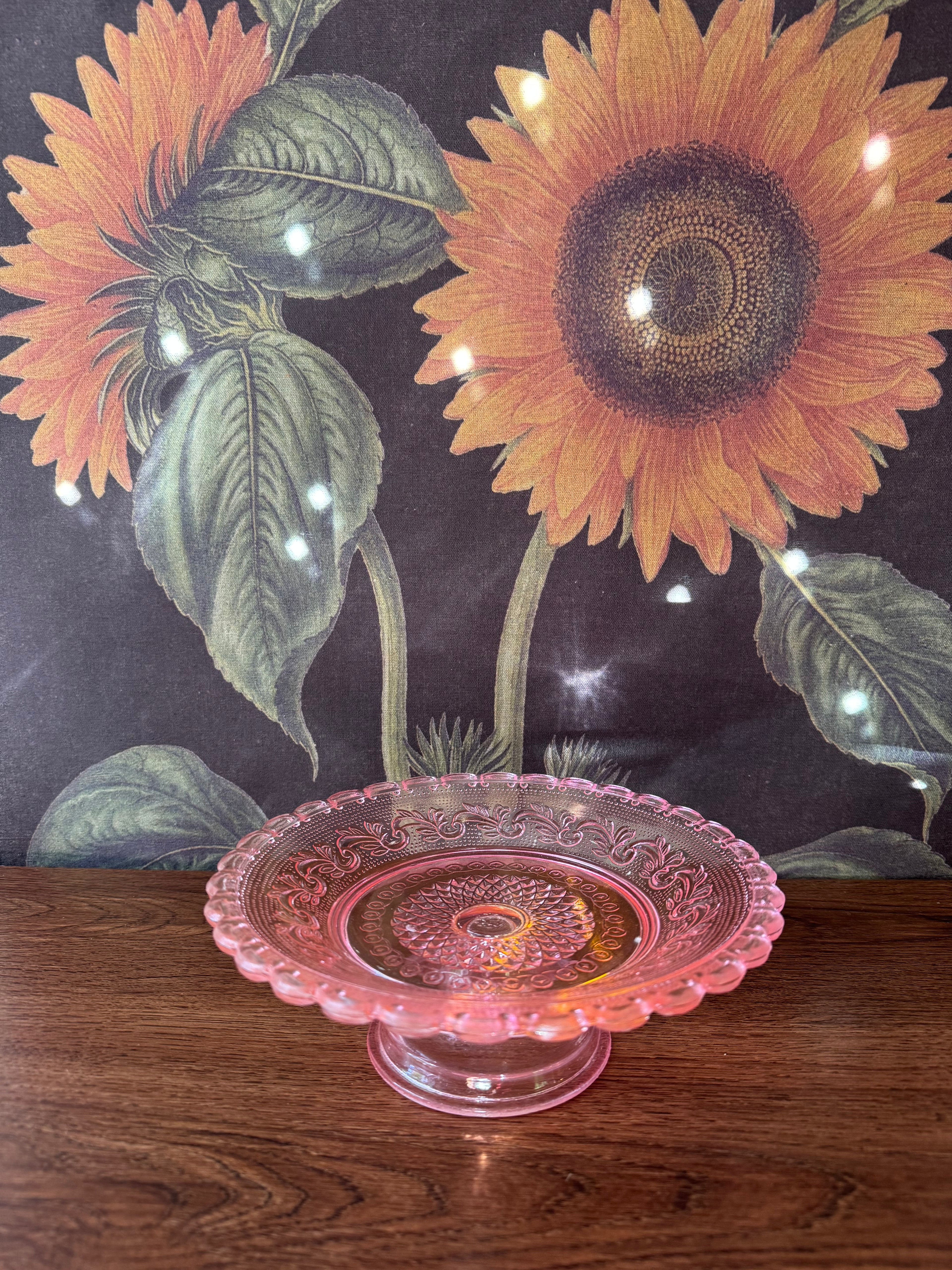 Vintage Pink Sandwich Glass 8" Dessert Cake Plate Stand