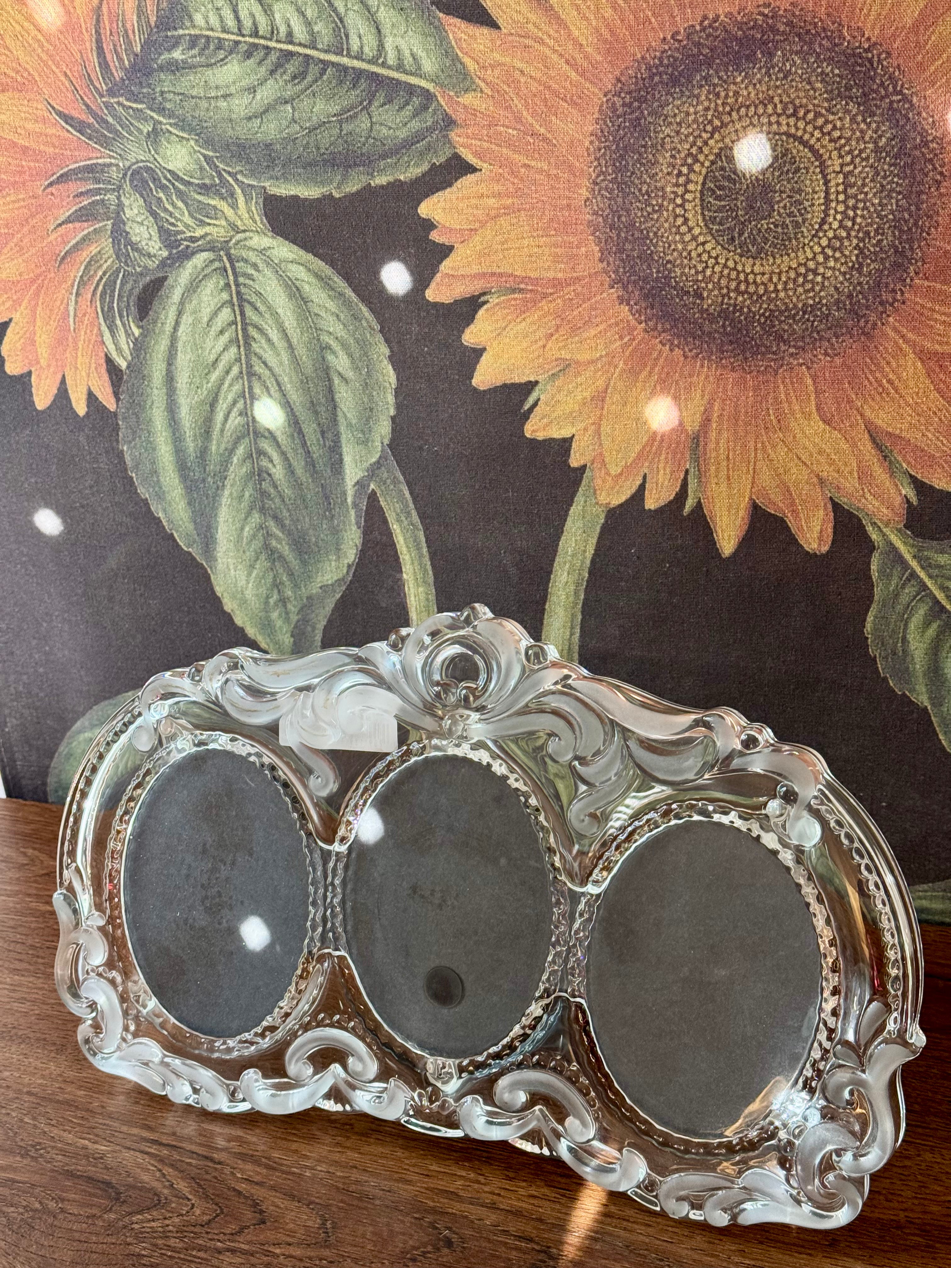 Vintage Ornate Crystal Triple Photo Frame Oval