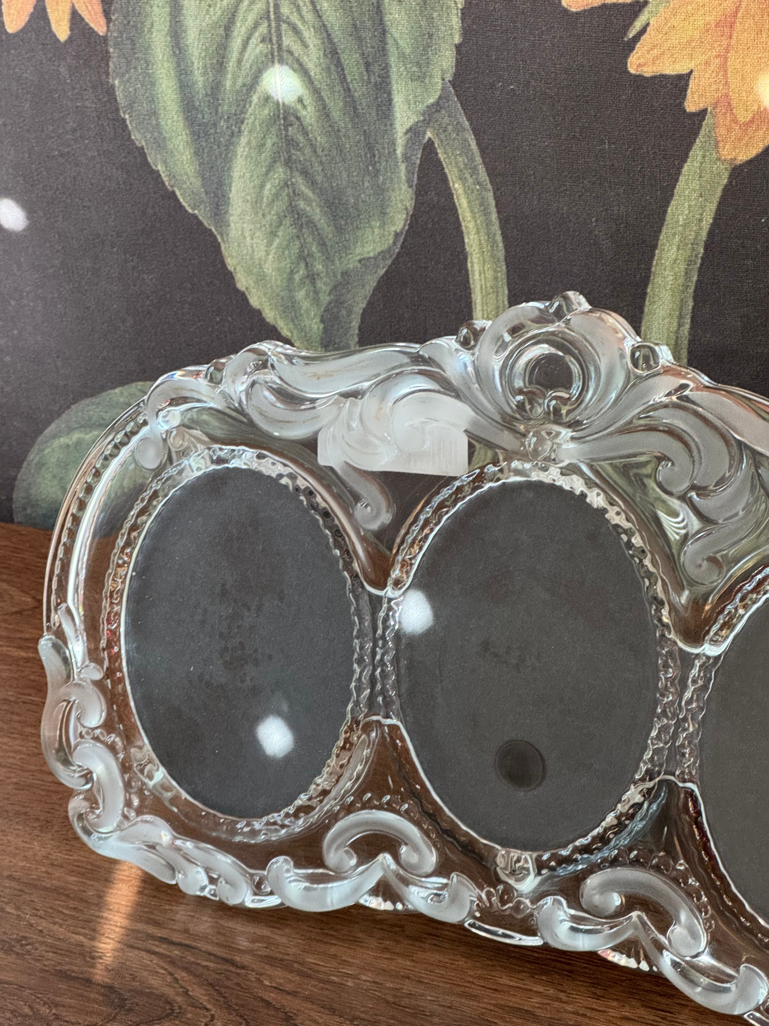 Vintage Ornate Crystal Triple Photo Frame Oval