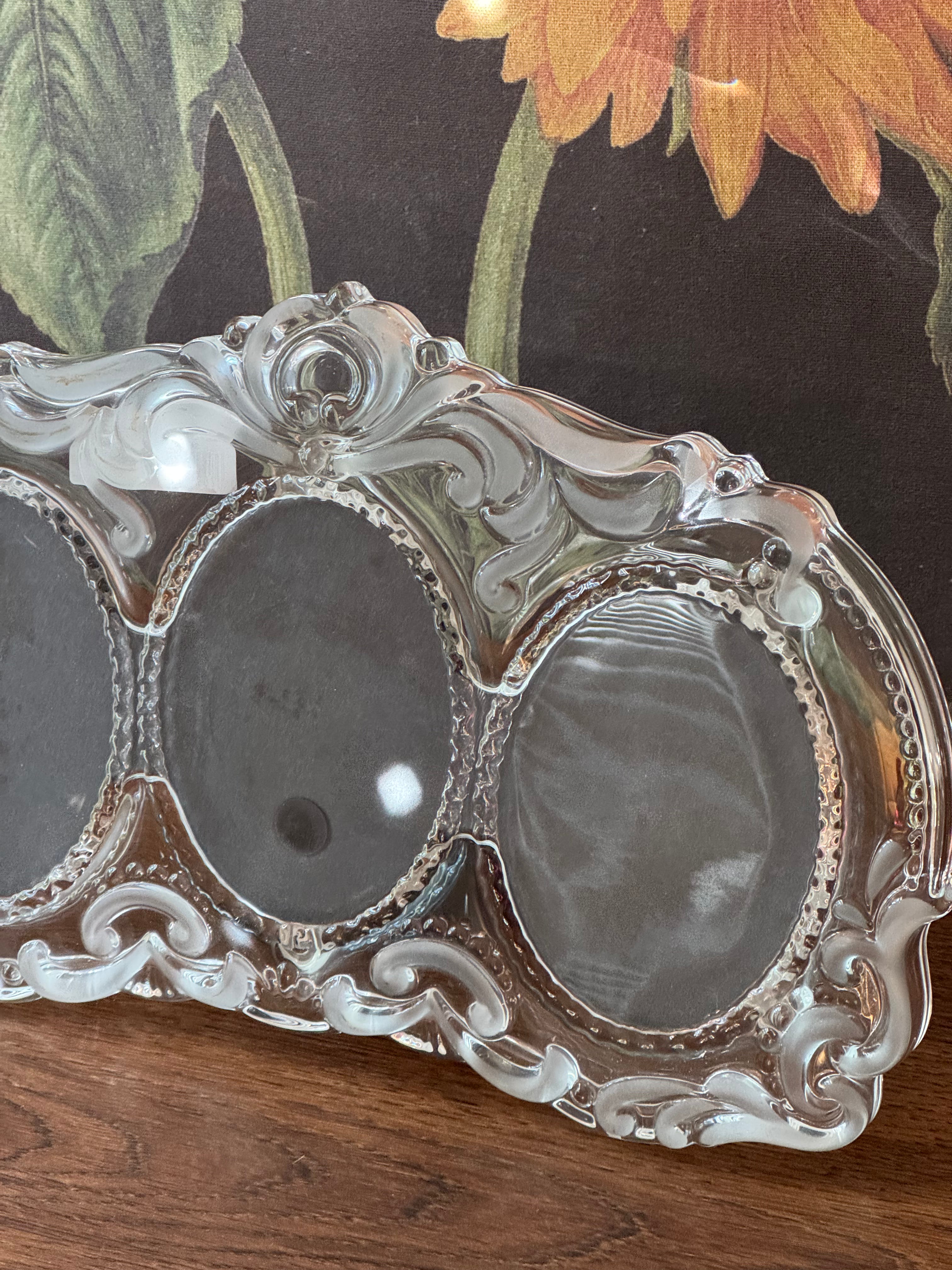 Vintage Ornate Crystal Triple Photo Frame Oval