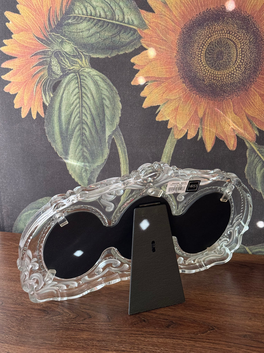 Vintage Ornate Crystal Triple Photo Frame Oval
