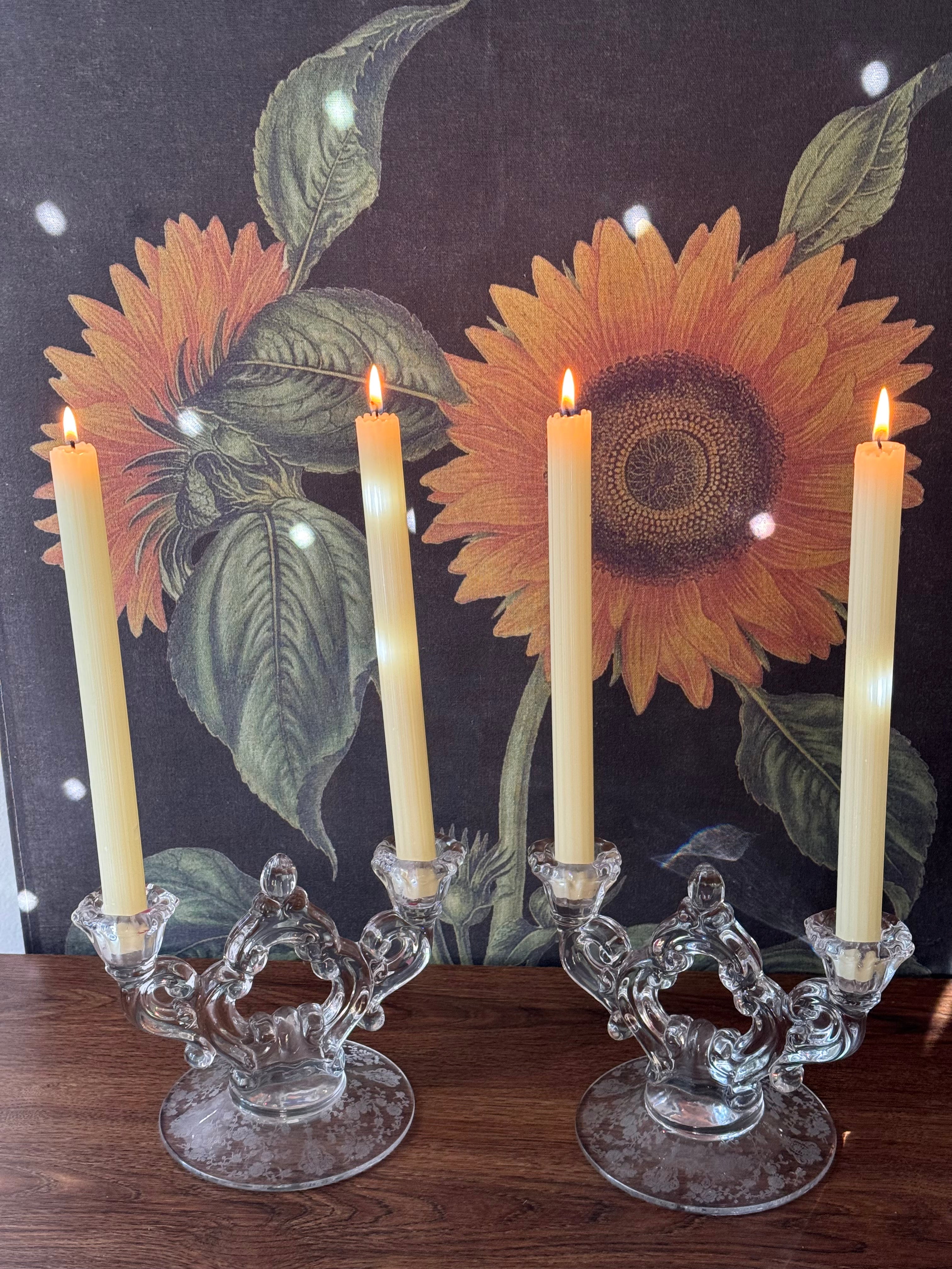 Vintage Cambridge Keyhole Double Candlestick Holders, Set of 2