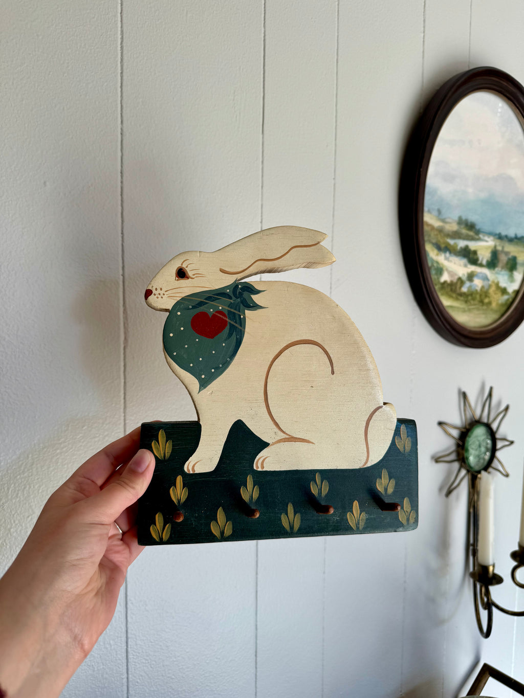 Vintage Hand Painted Wood Rabbit Wall Hook