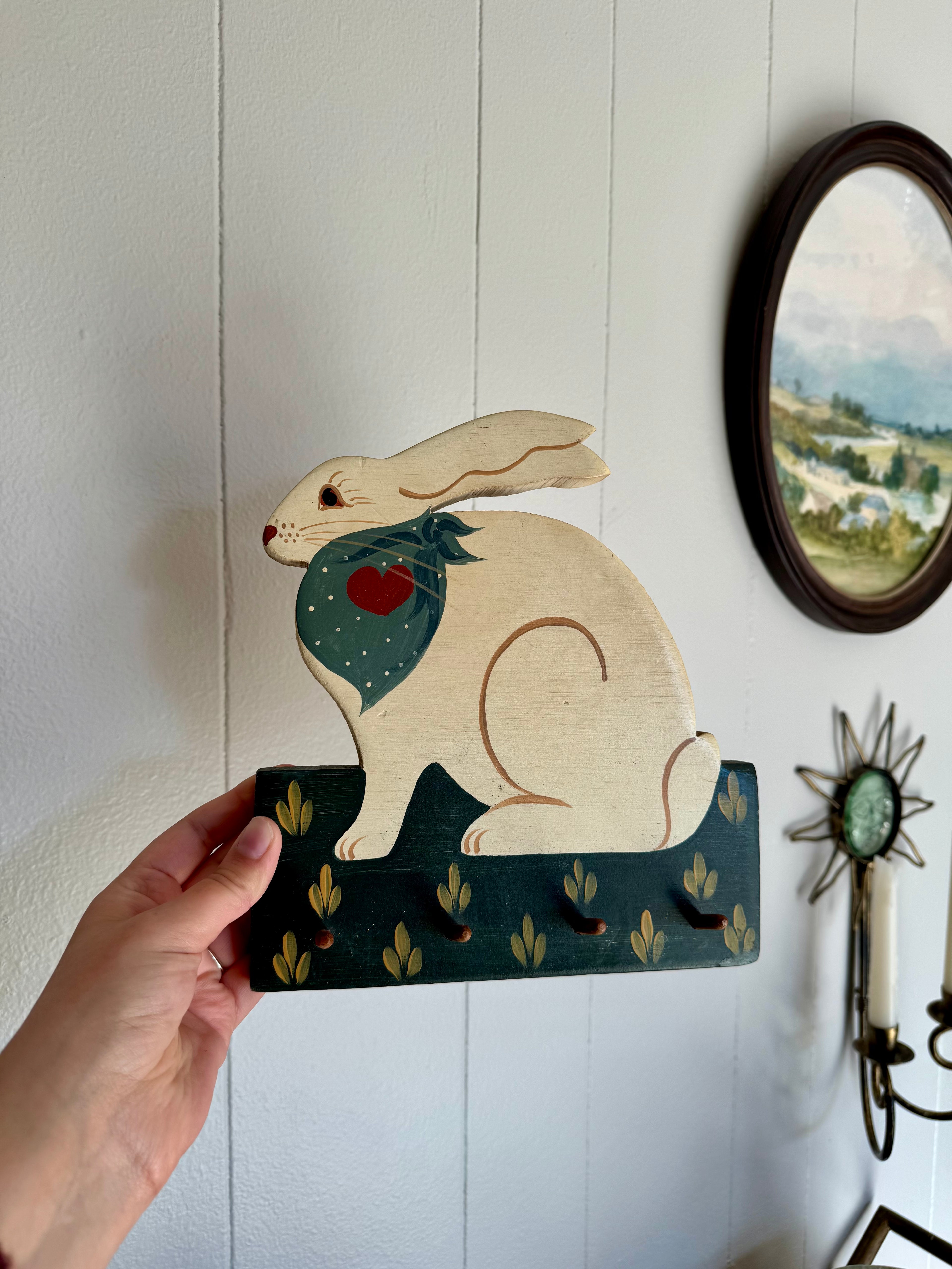 Vintage Hand Painted Wood Rabbit Wall Hook