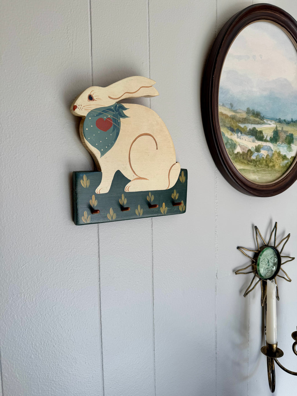 Vintage Hand Painted Wood Rabbit Wall Hook