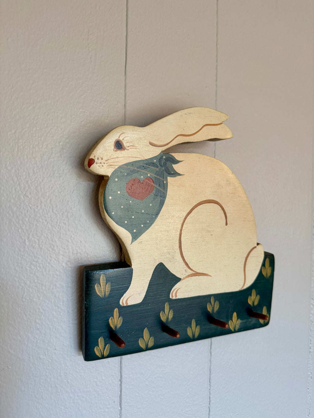 Vintage Hand Painted Wood Rabbit Wall Hook