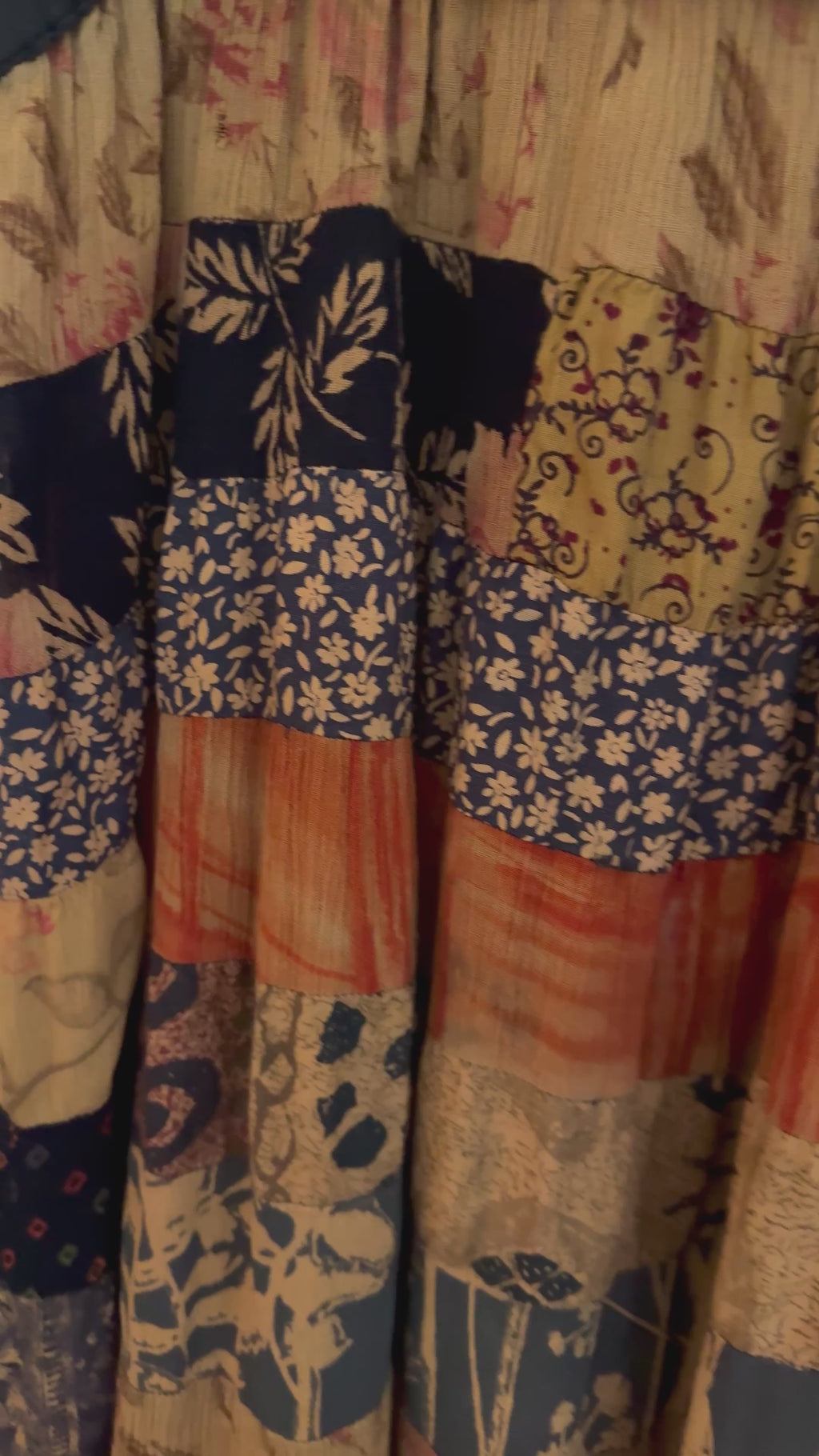 Mixed Print Patchwork Maxi Skirt Fall Leaves Pattern / Made in India / ONE SIZE