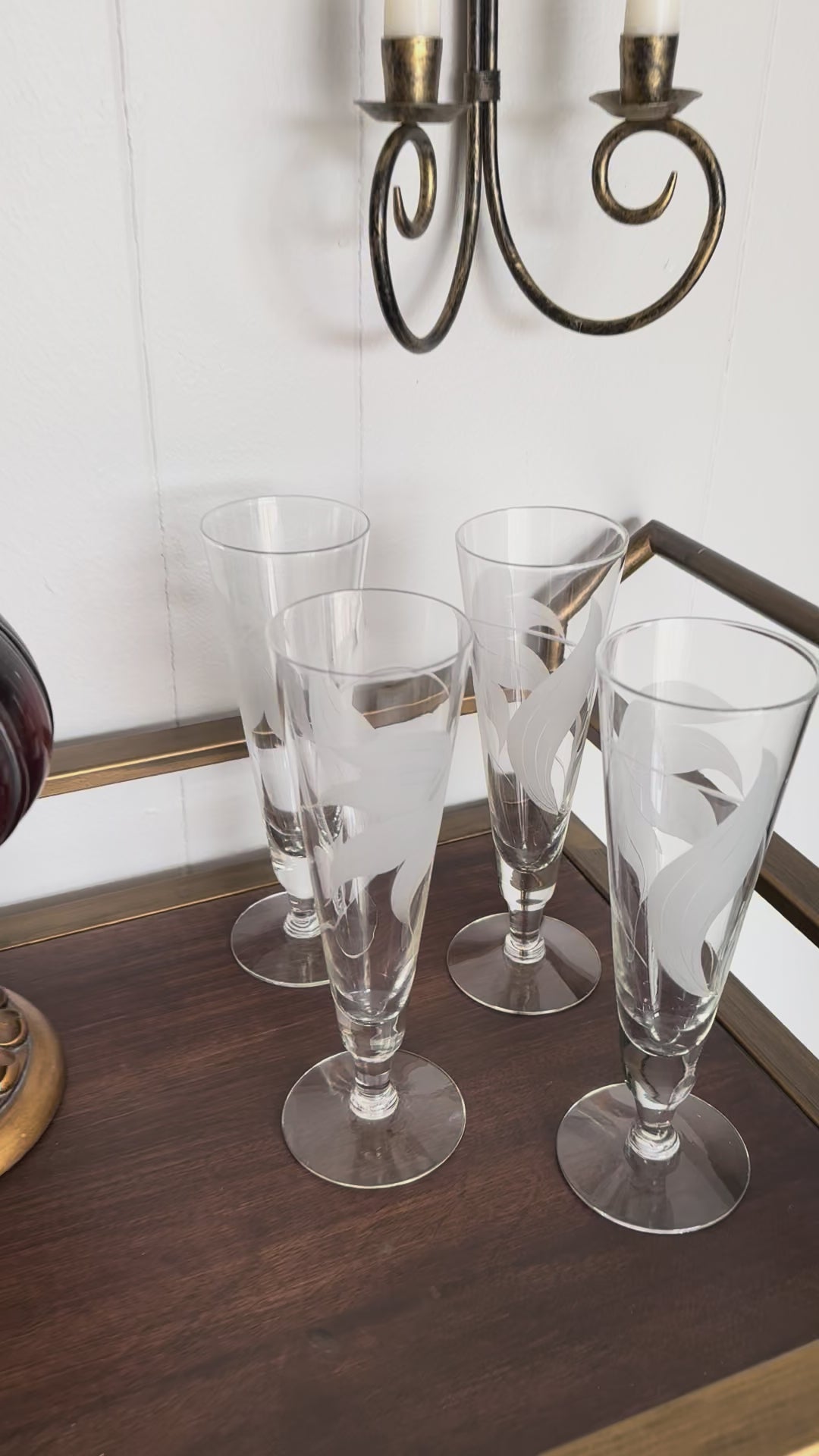 Vintage Etched Leaf Pilsners 1970s-80s Beer Glasses Set of 4