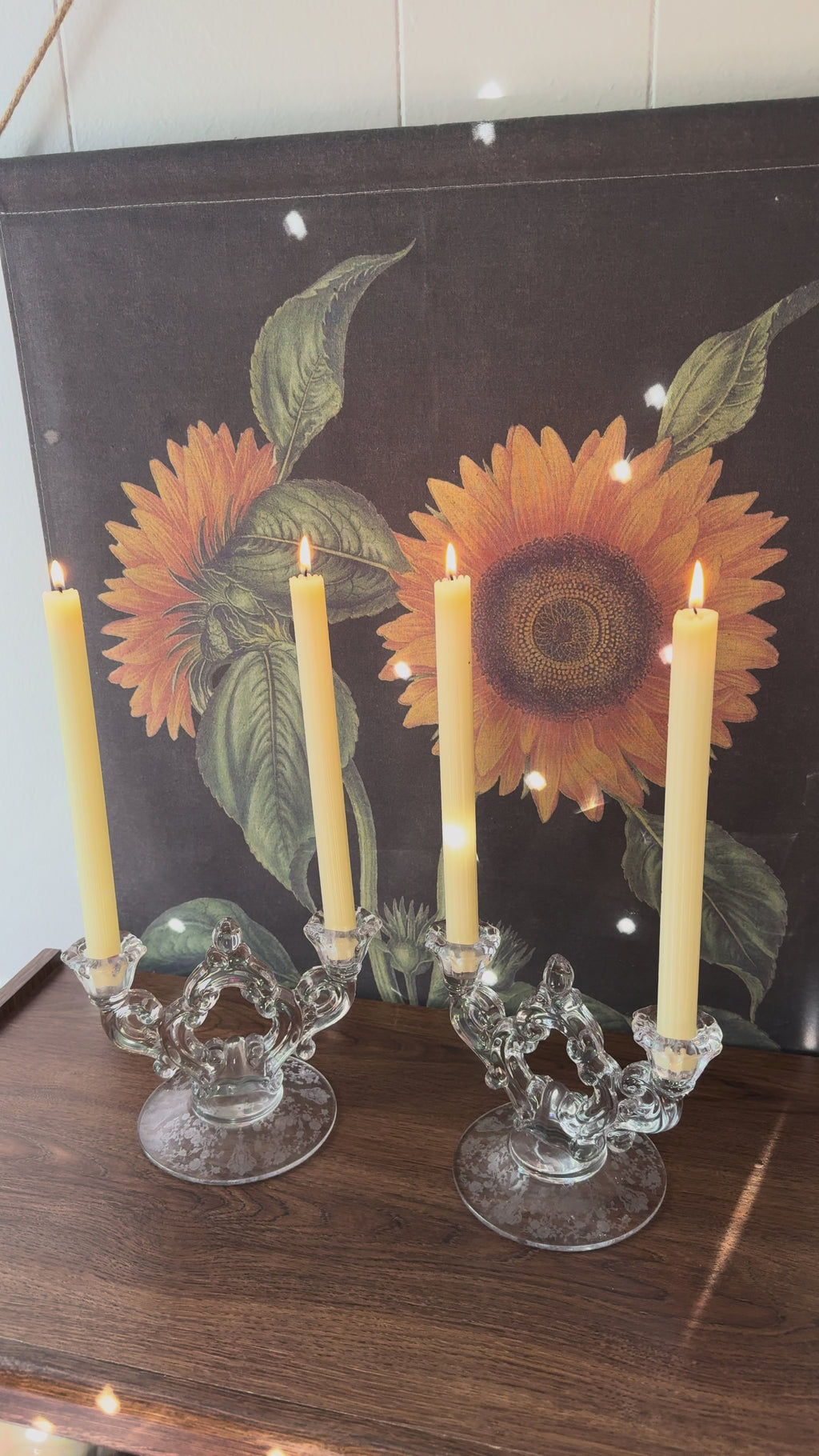 Vintage Cambridge Keyhole Double Candlestick Holders, Set of 2