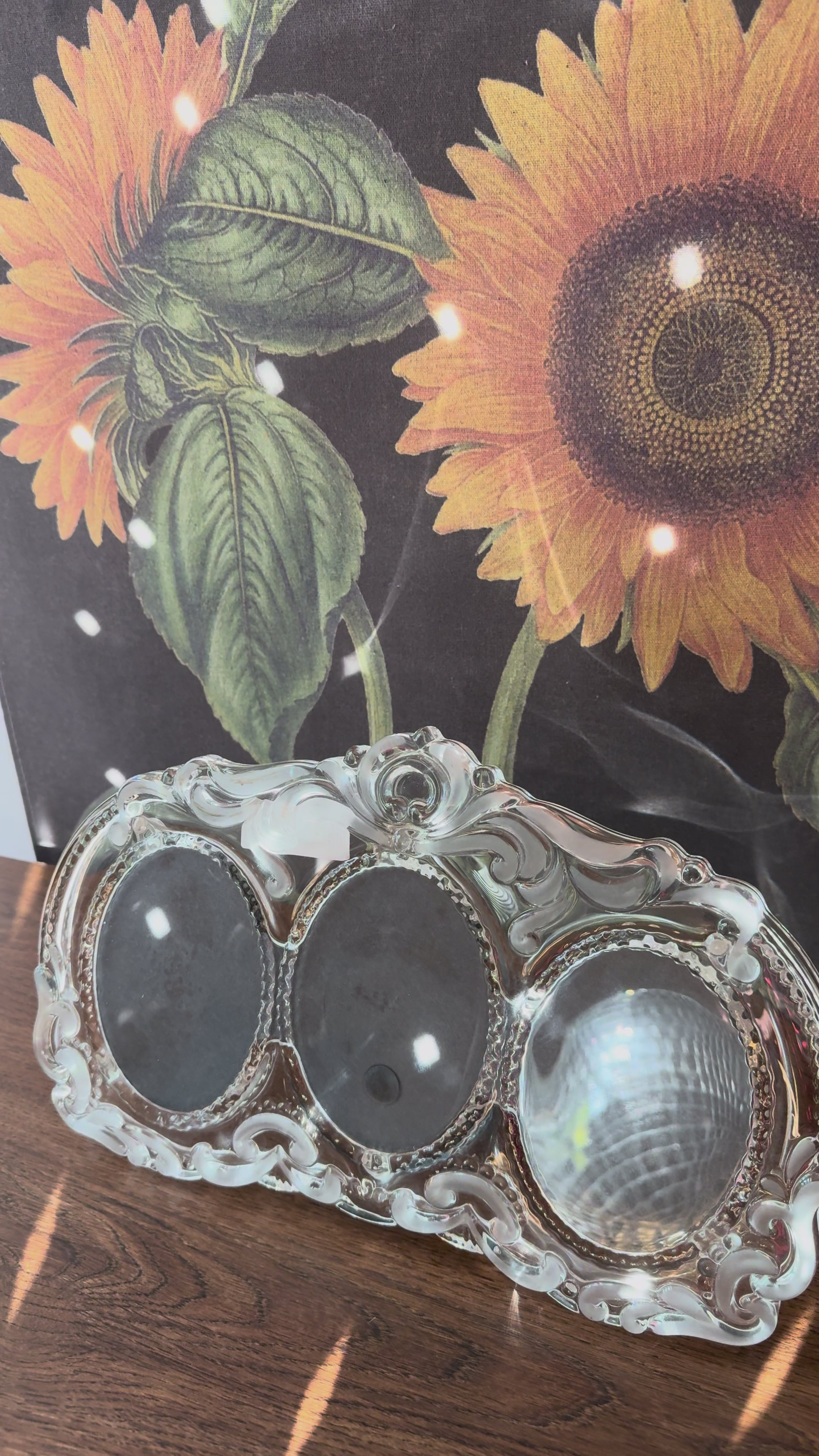 Vintage Ornate Crystal Triple Photo Frame Oval
